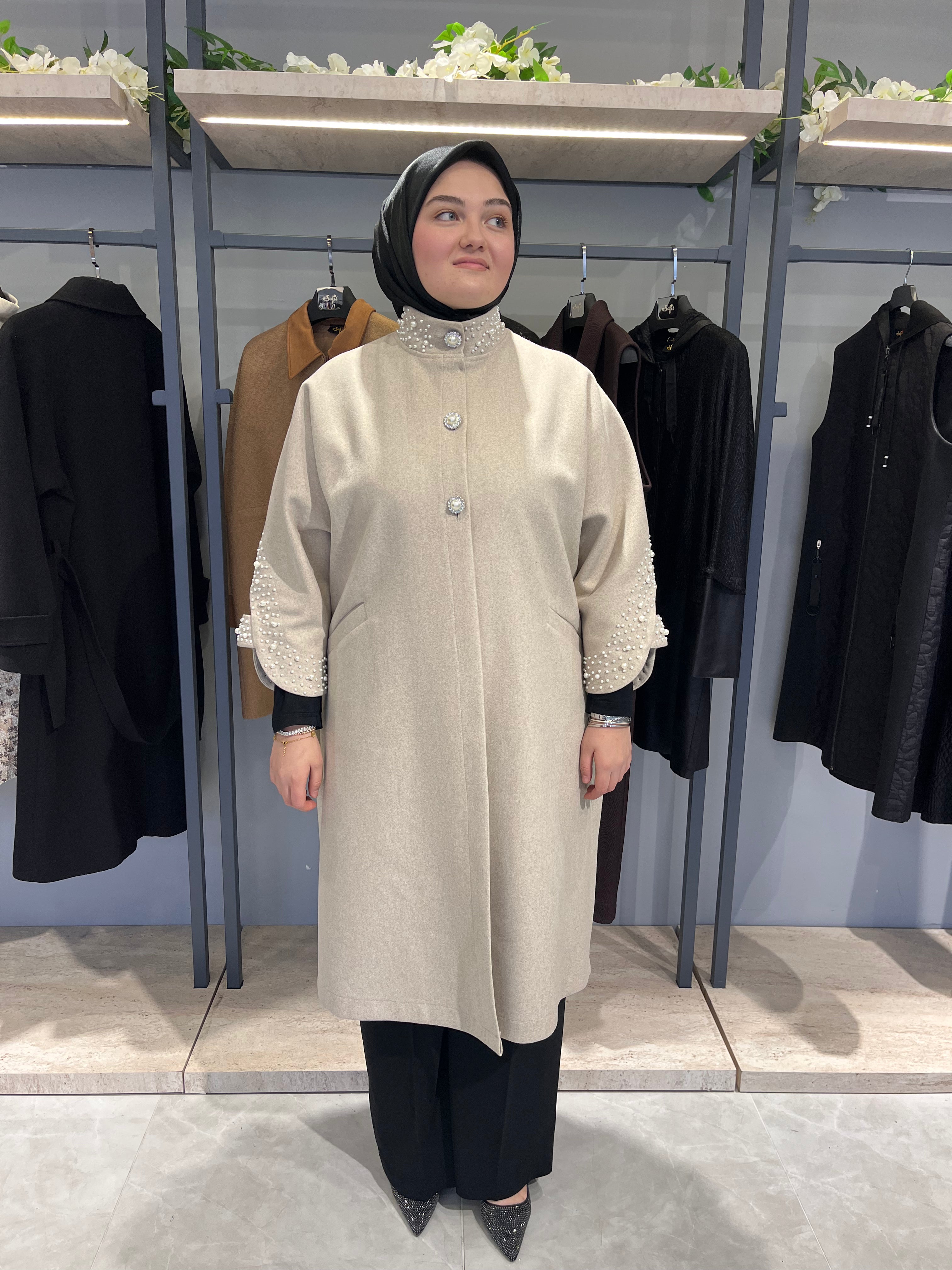 Taş İşlemeli İncili Astarsız Reglan Kol Kaban - 26043
