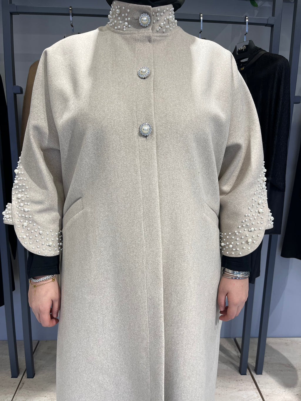 Taş İşlemeli İncili Astarsız Reglan Kol Kaban - 26043