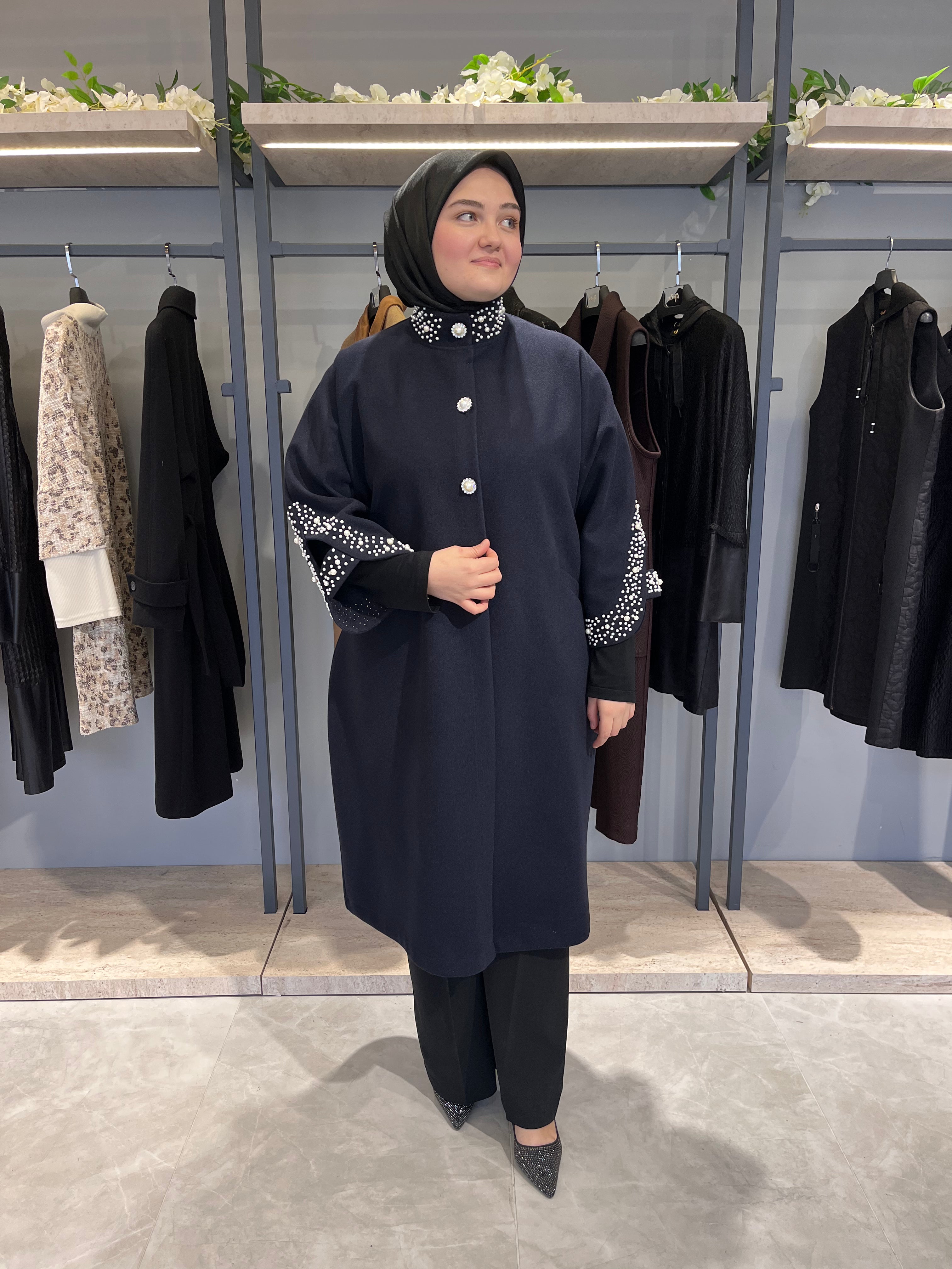 Taş İşlemeli İncili Astarsız Reglan Kol Kaban - 26043