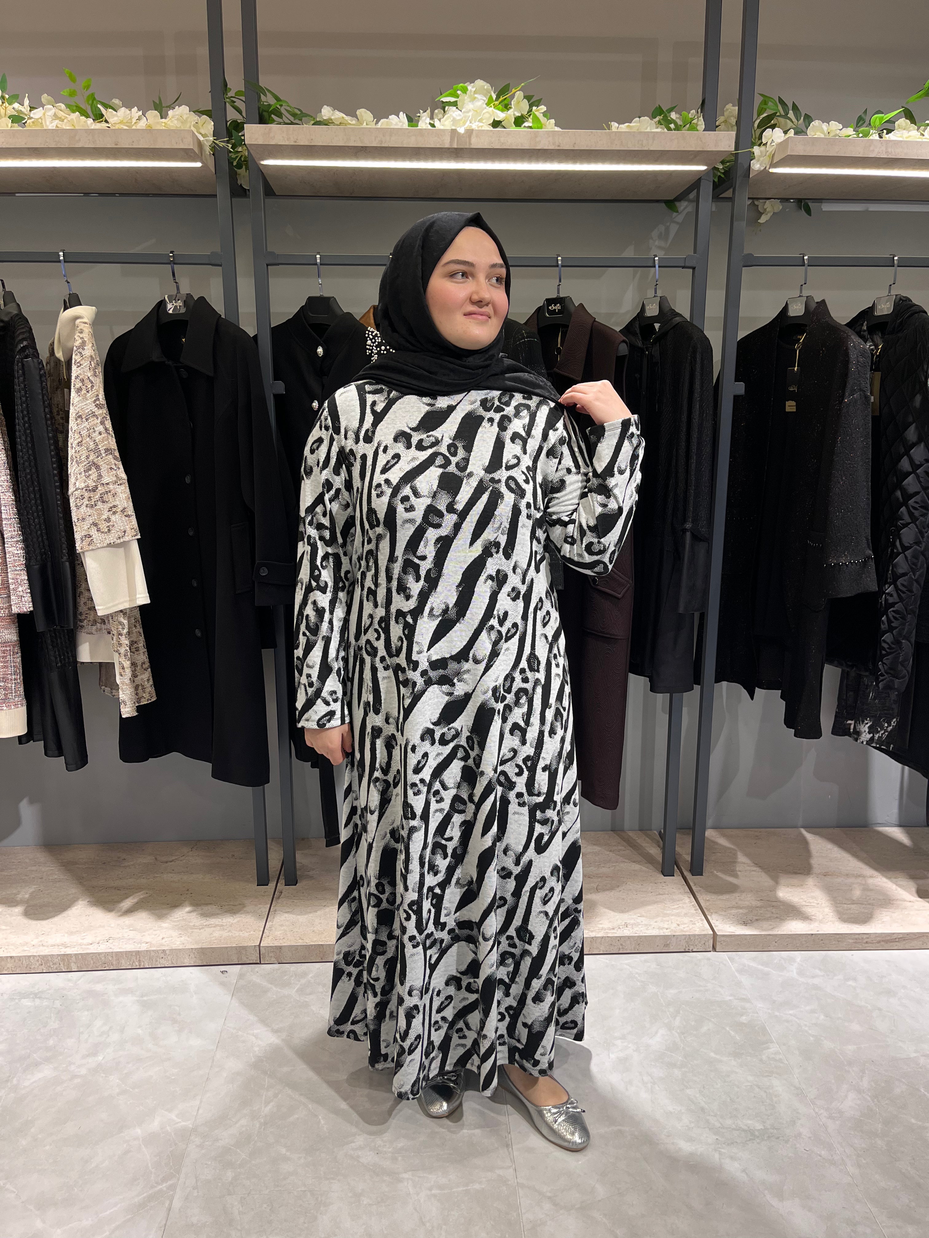 Desenli Örme Jakar Elbise - 3186