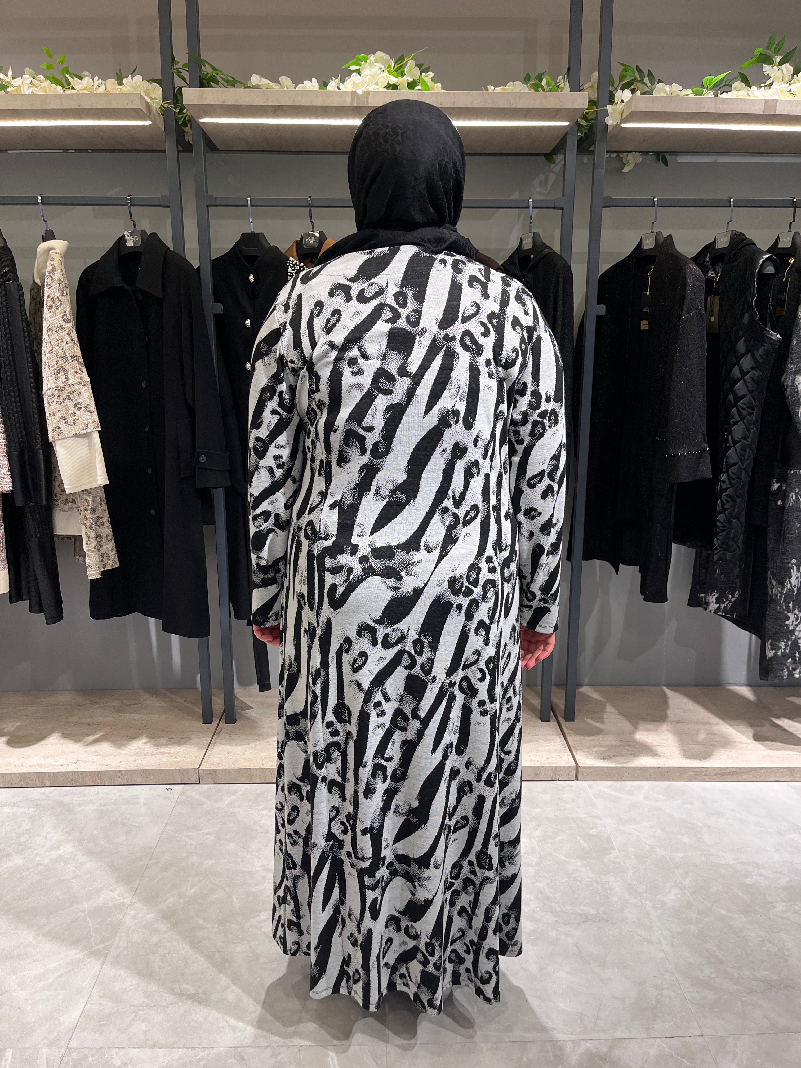 Desenli Örme Jakar Elbise - 3186