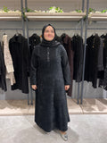 Önü Üç Düğmeli Kadife Elbise   - 3187