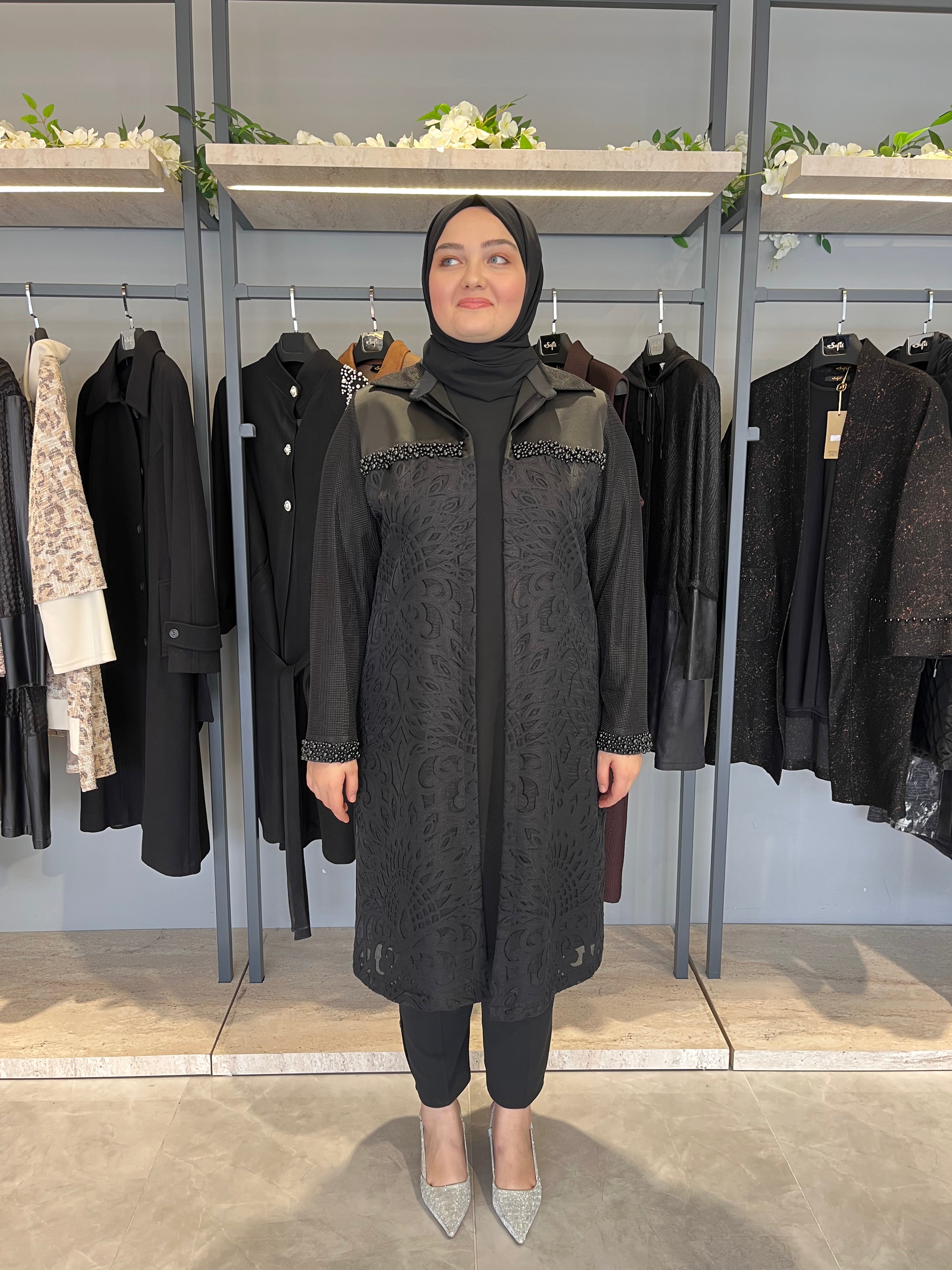 Boncuk İşlemeli Fileli Şık Takım - 25140