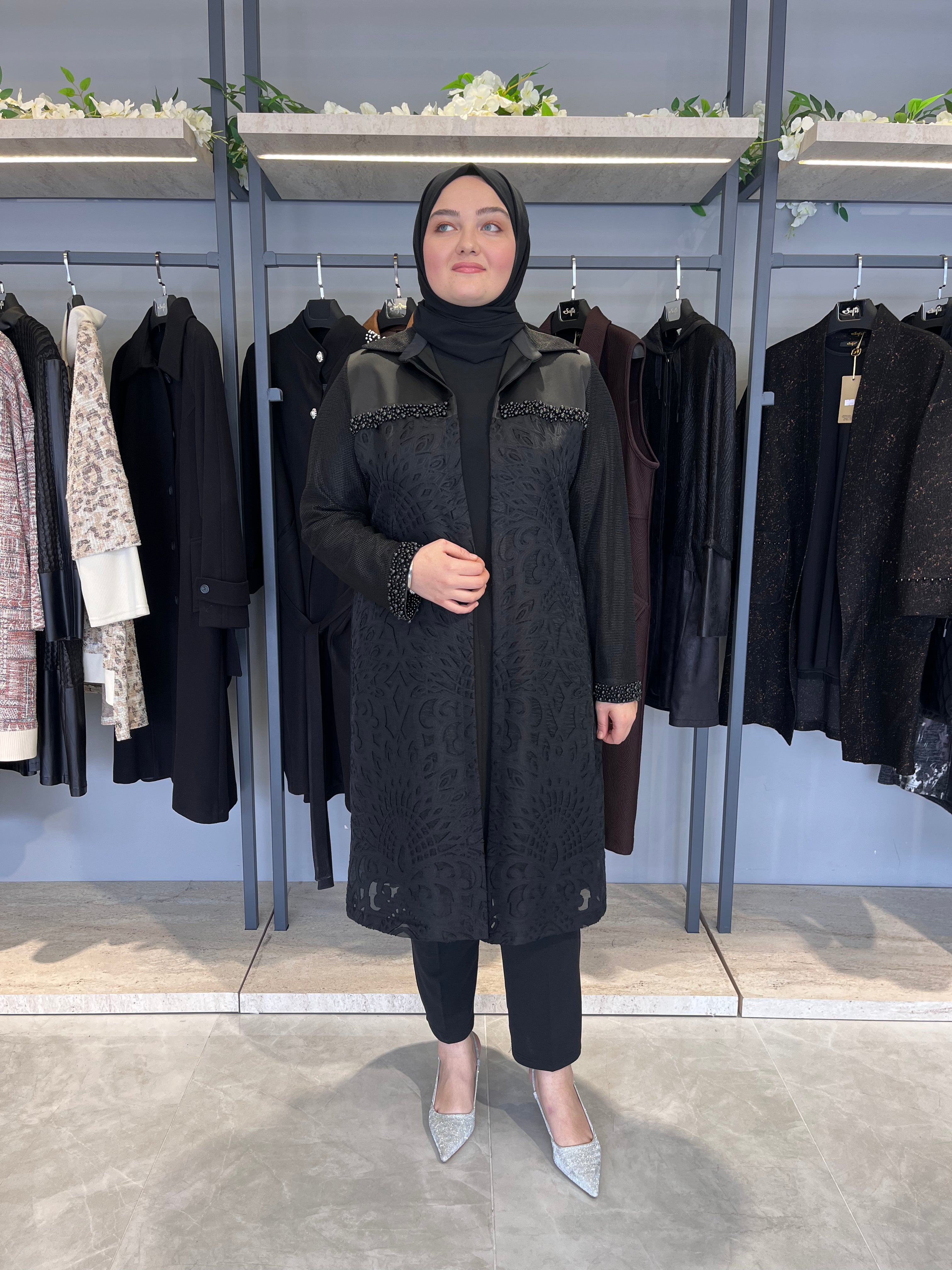 Boncuk İşlemeli Fileli Şık Takım - 25140