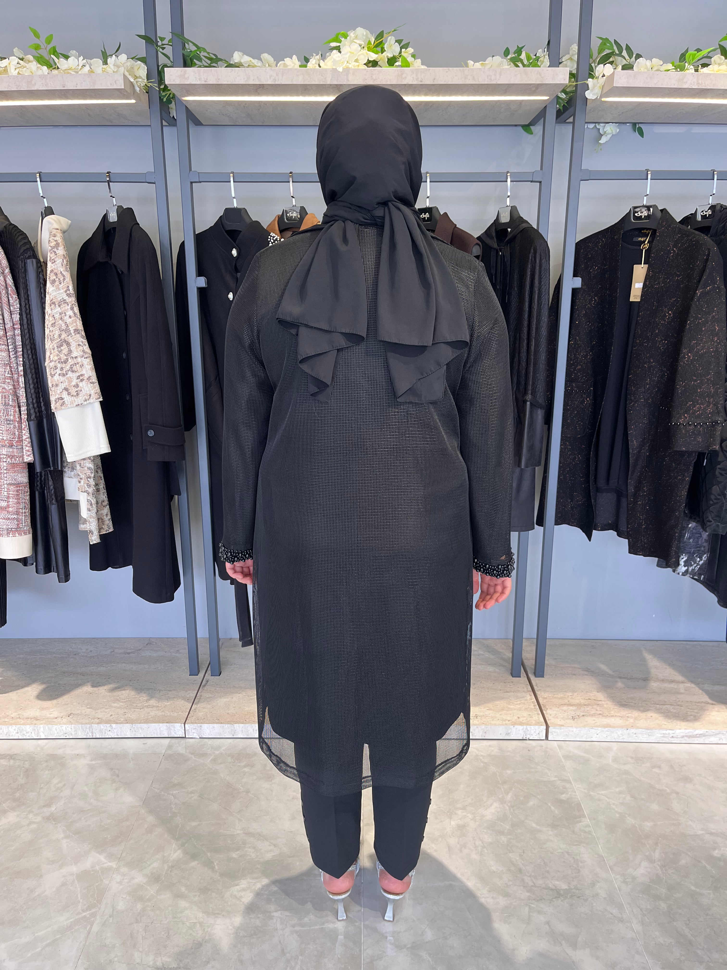 Boncuk İşlemeli Fileli Şık Takım - 25140