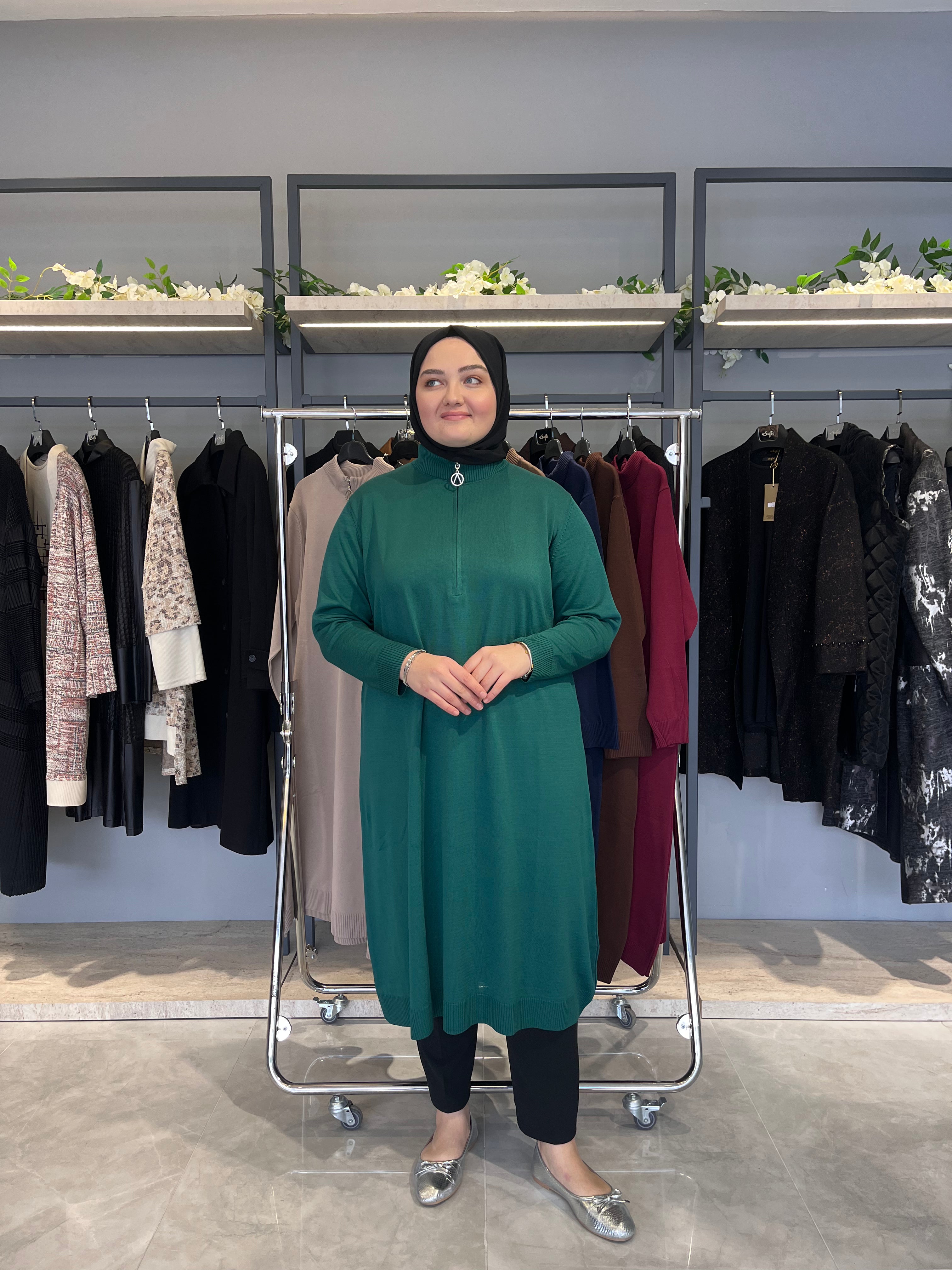 Yarım Fermuarlı Standart Triko Tunik - 4738