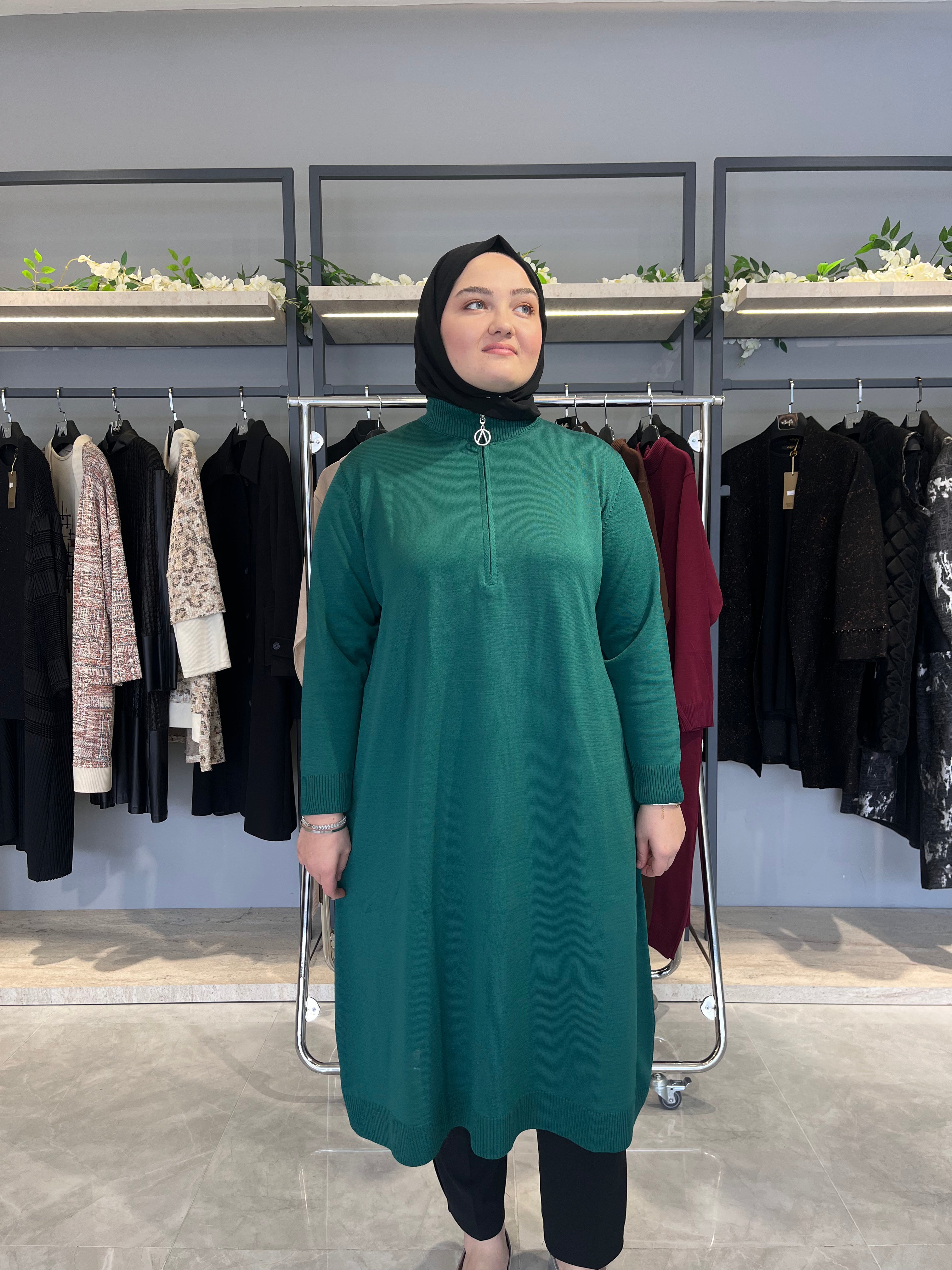 Yarım Fermuarlı Standart Triko Tunik - 4738