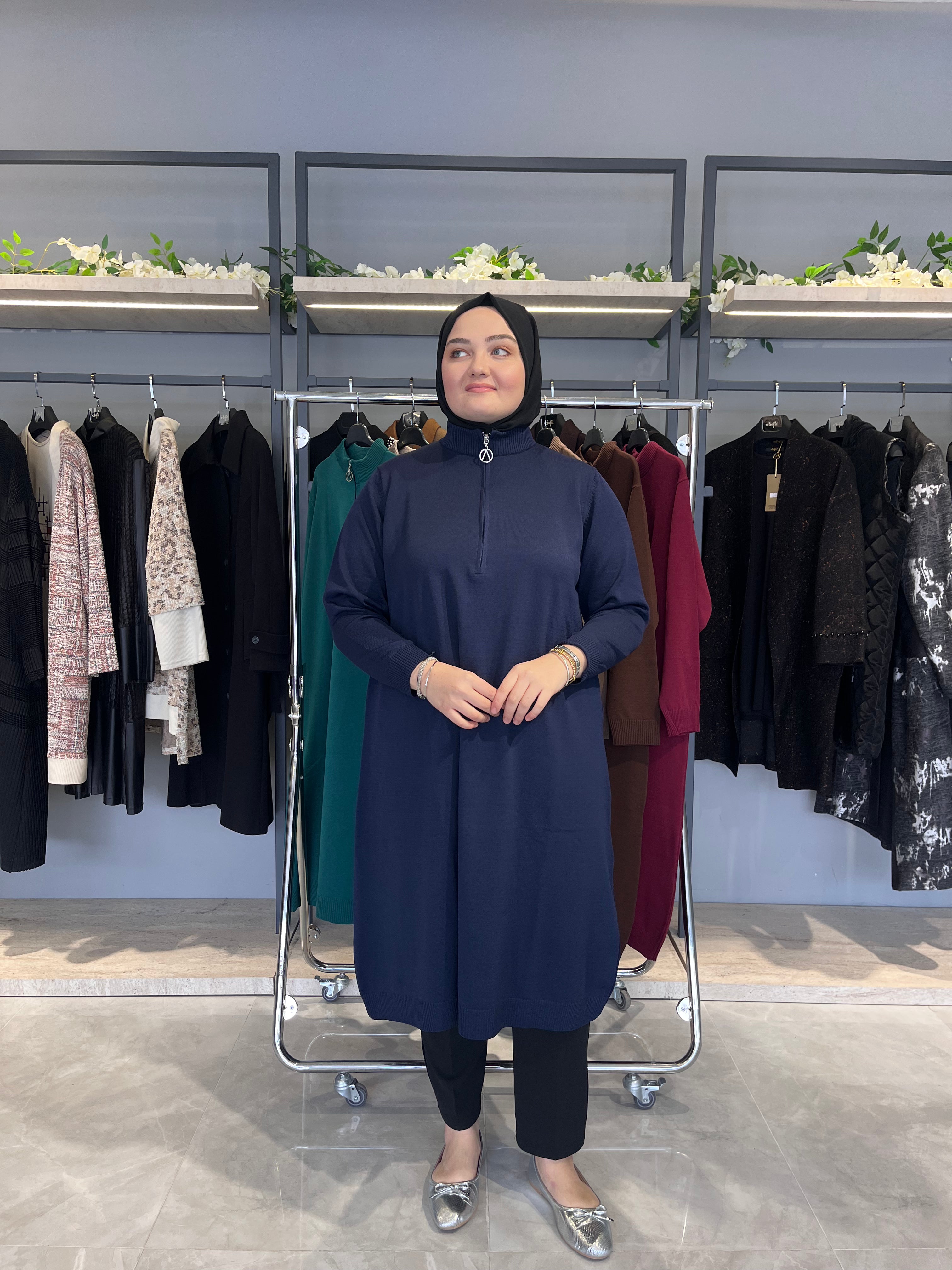 Yarım Fermuarlı Standart Triko Tunik - 4738