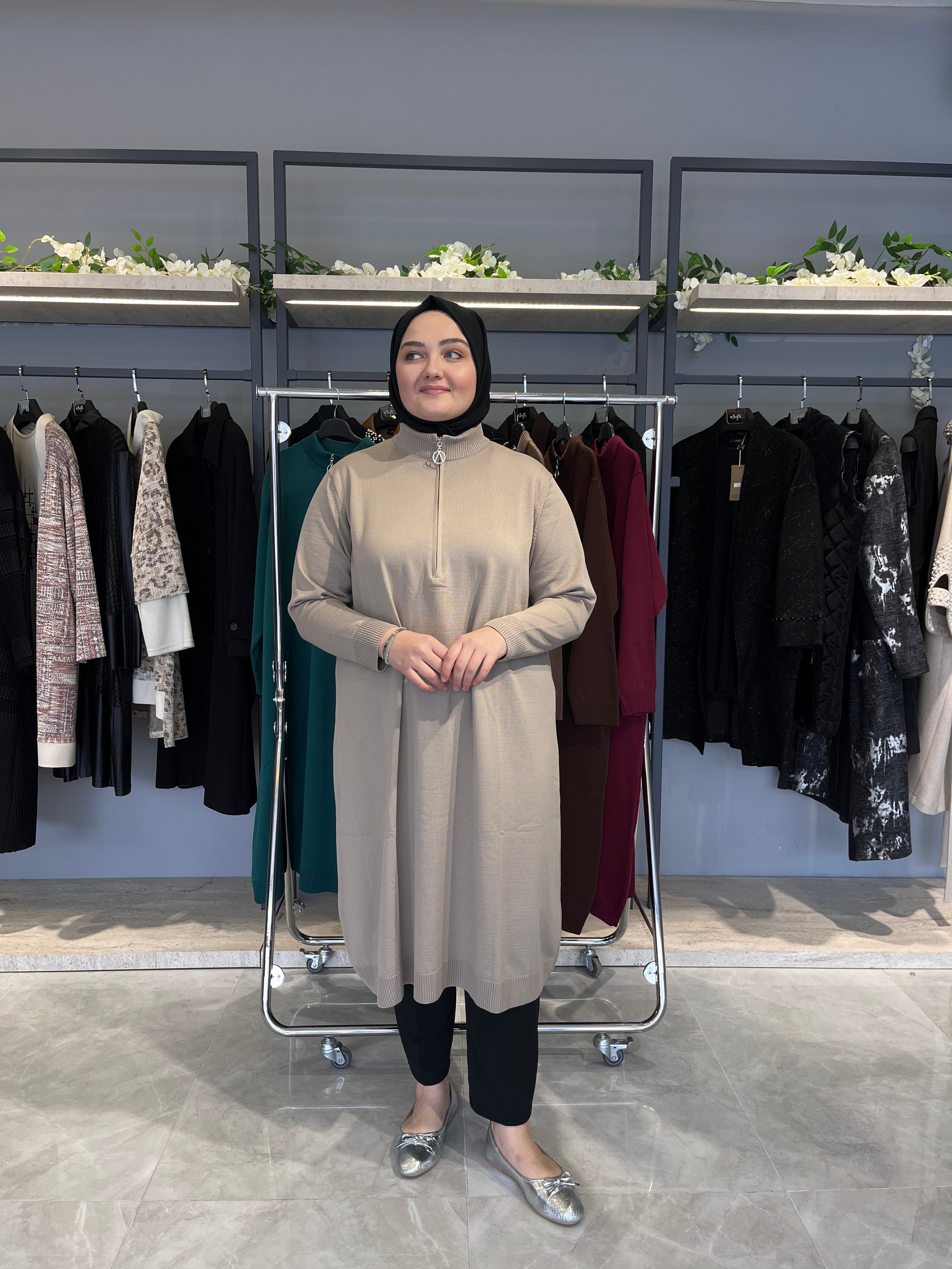 Yarım Fermuarlı Standart Triko Tunik - 4738