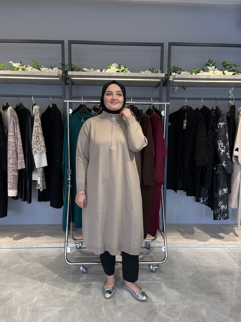 Yarım Fermuarlı Standart Triko Tunik - 4738
