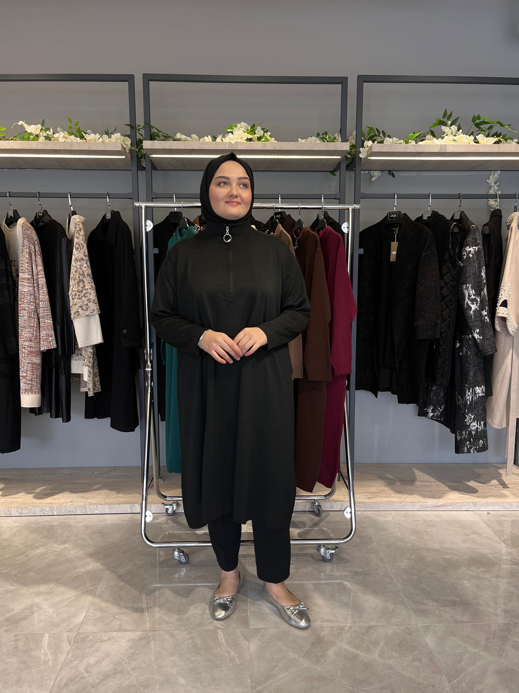 Yarım Fermuarlı Standart Triko Tunik - 4738