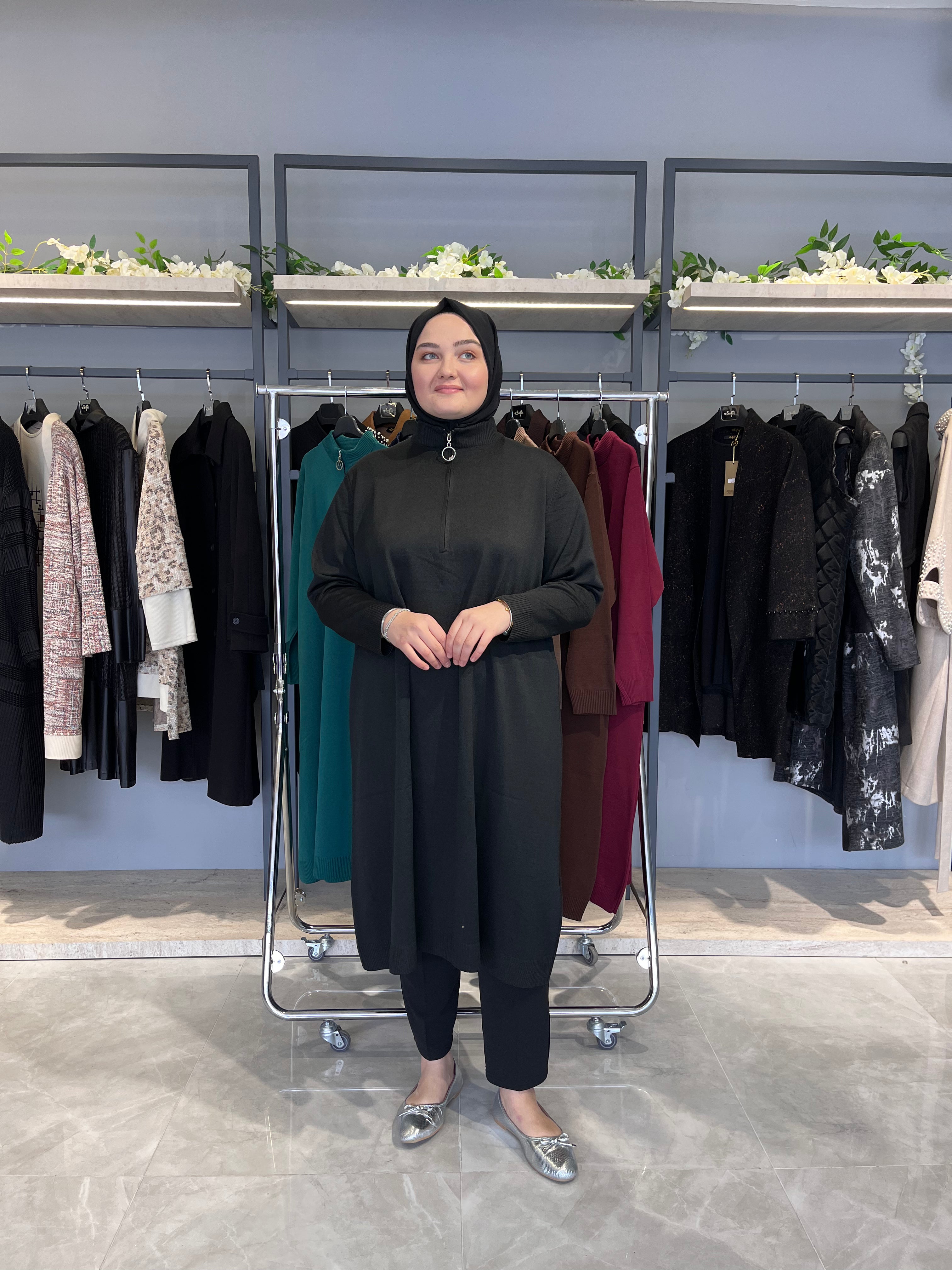 Yarım Fermuarlı Standart Triko Tunik - 4738