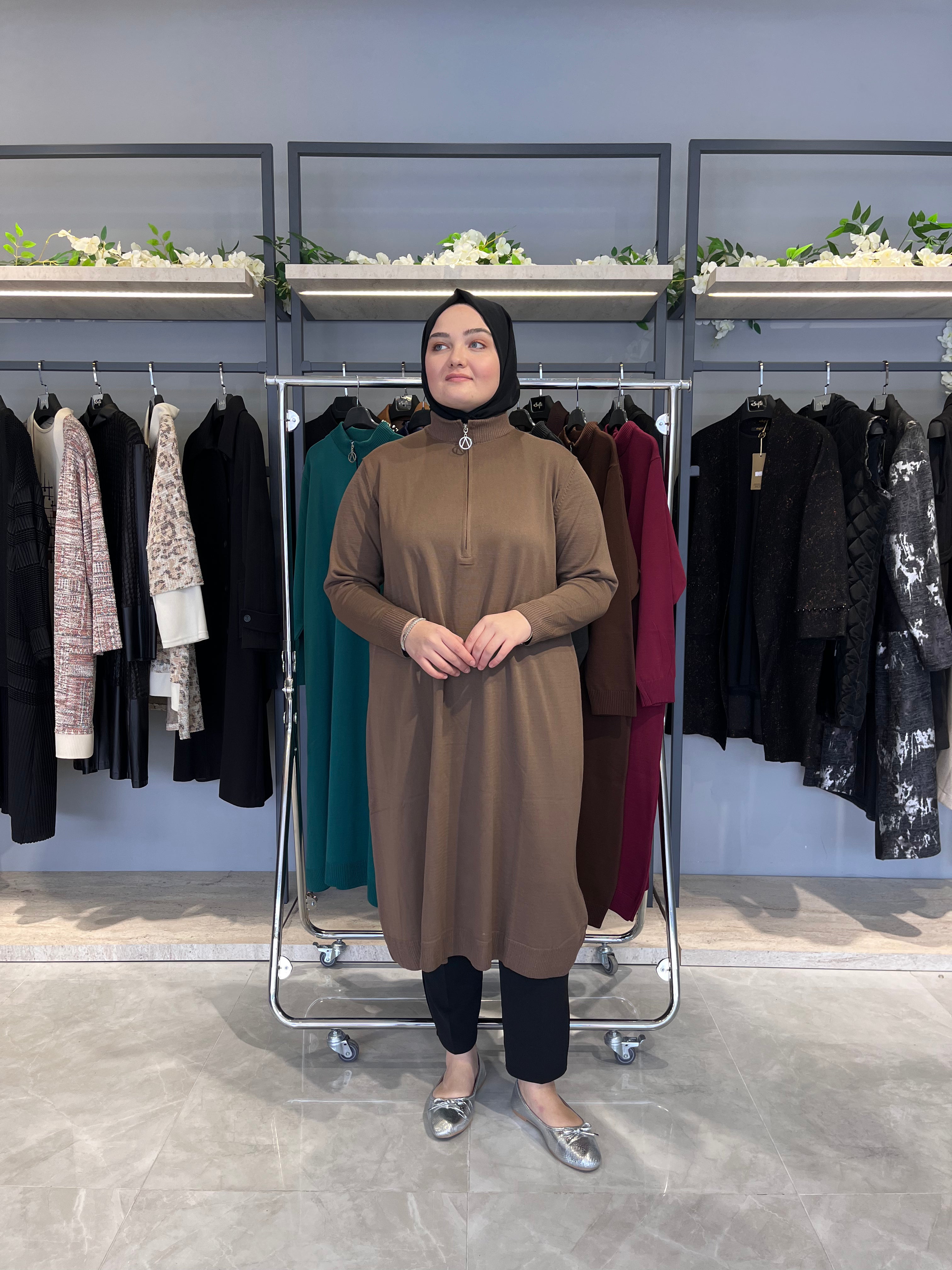 Yarım Fermuarlı Standart Triko Tunik - 4738