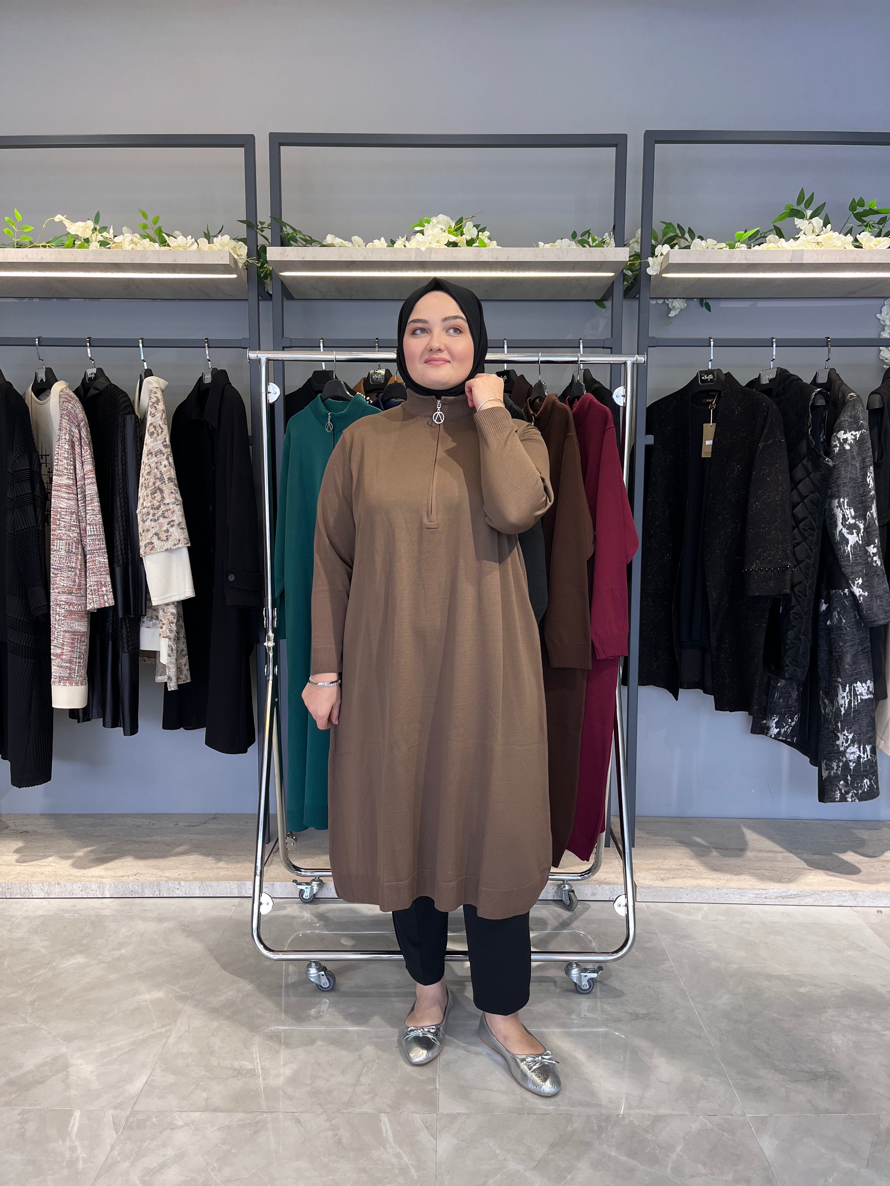 Yarım Fermuarlı Standart Triko Tunik - 4738