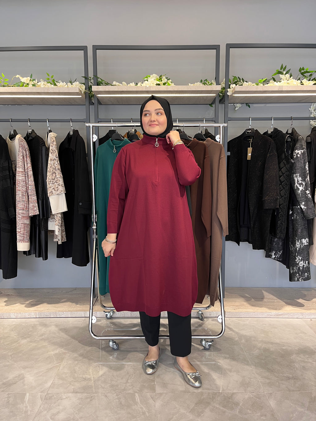 Yarım Fermuarlı Standart Triko Tunik - 4738