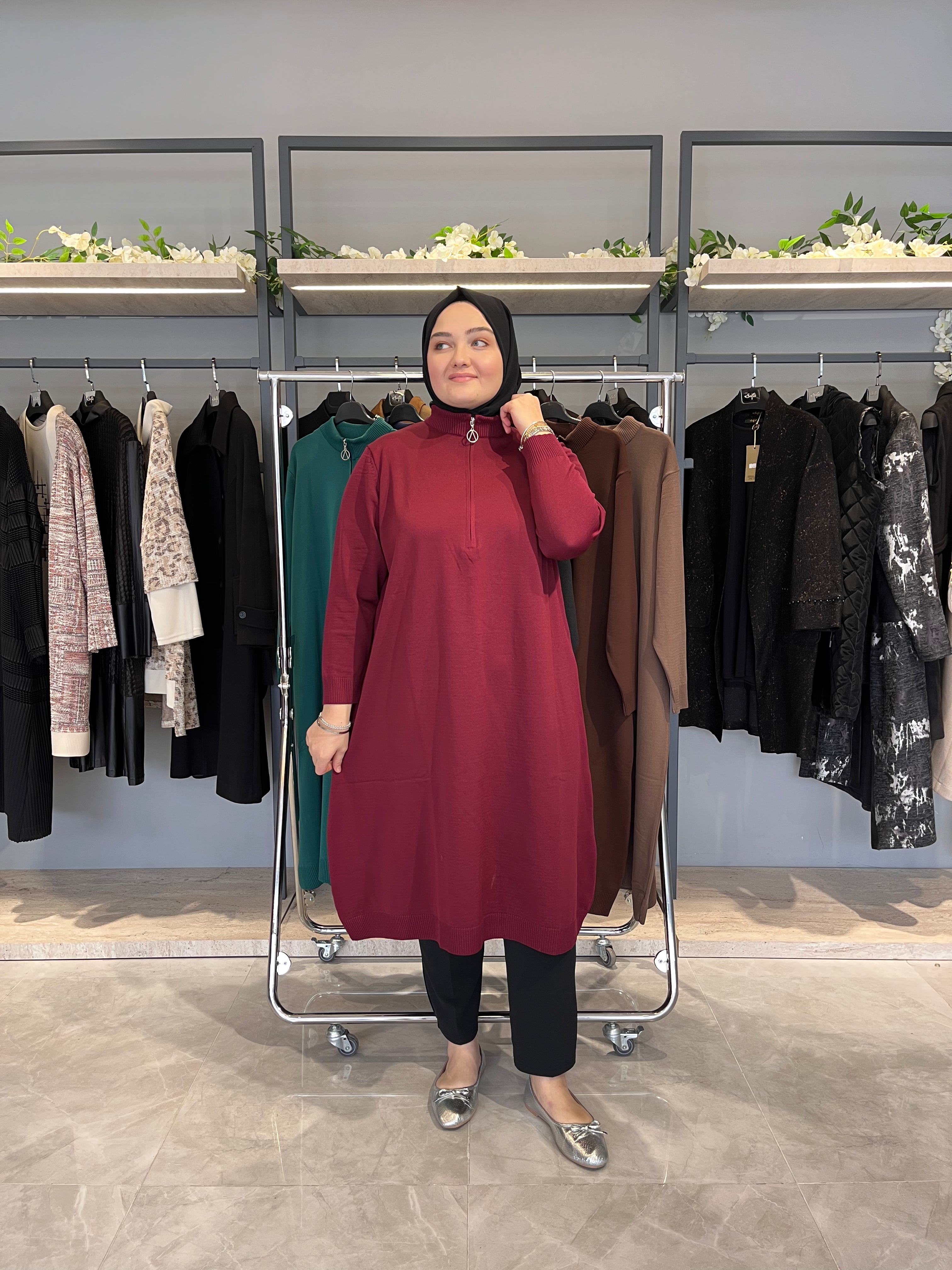 Yarım Fermuarlı Standart Triko Tunik - 4738