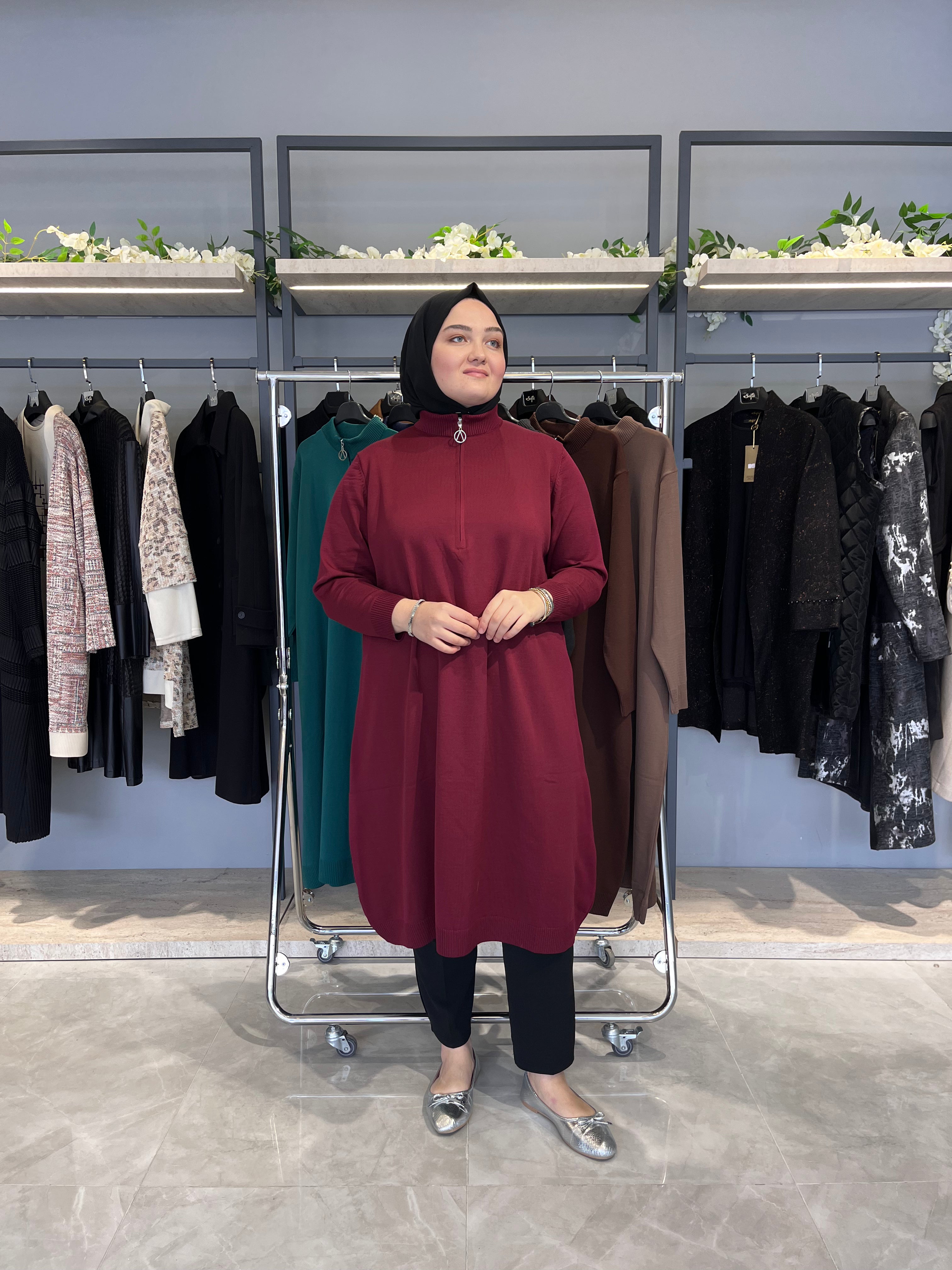 Yarım Fermuarlı Standart Triko Tunik - 4738