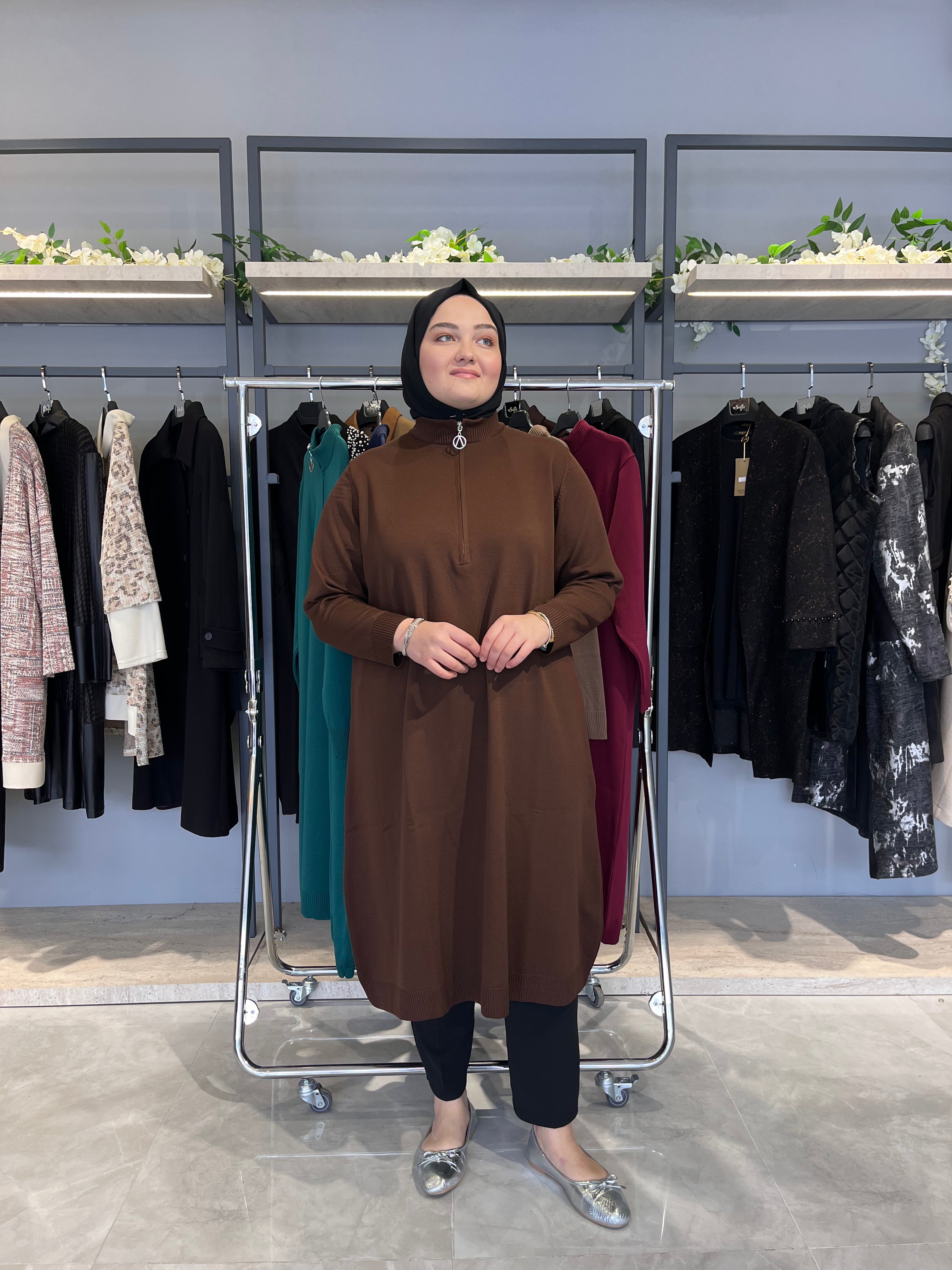 Yarım Fermuarlı Standart Triko Tunik - 4738