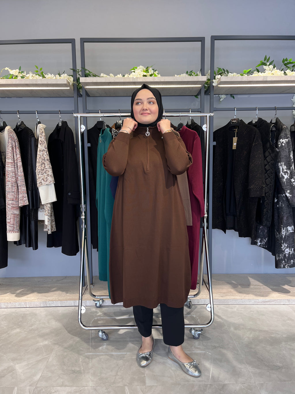 Yarım Fermuarlı Standart Triko Tunik - 4738