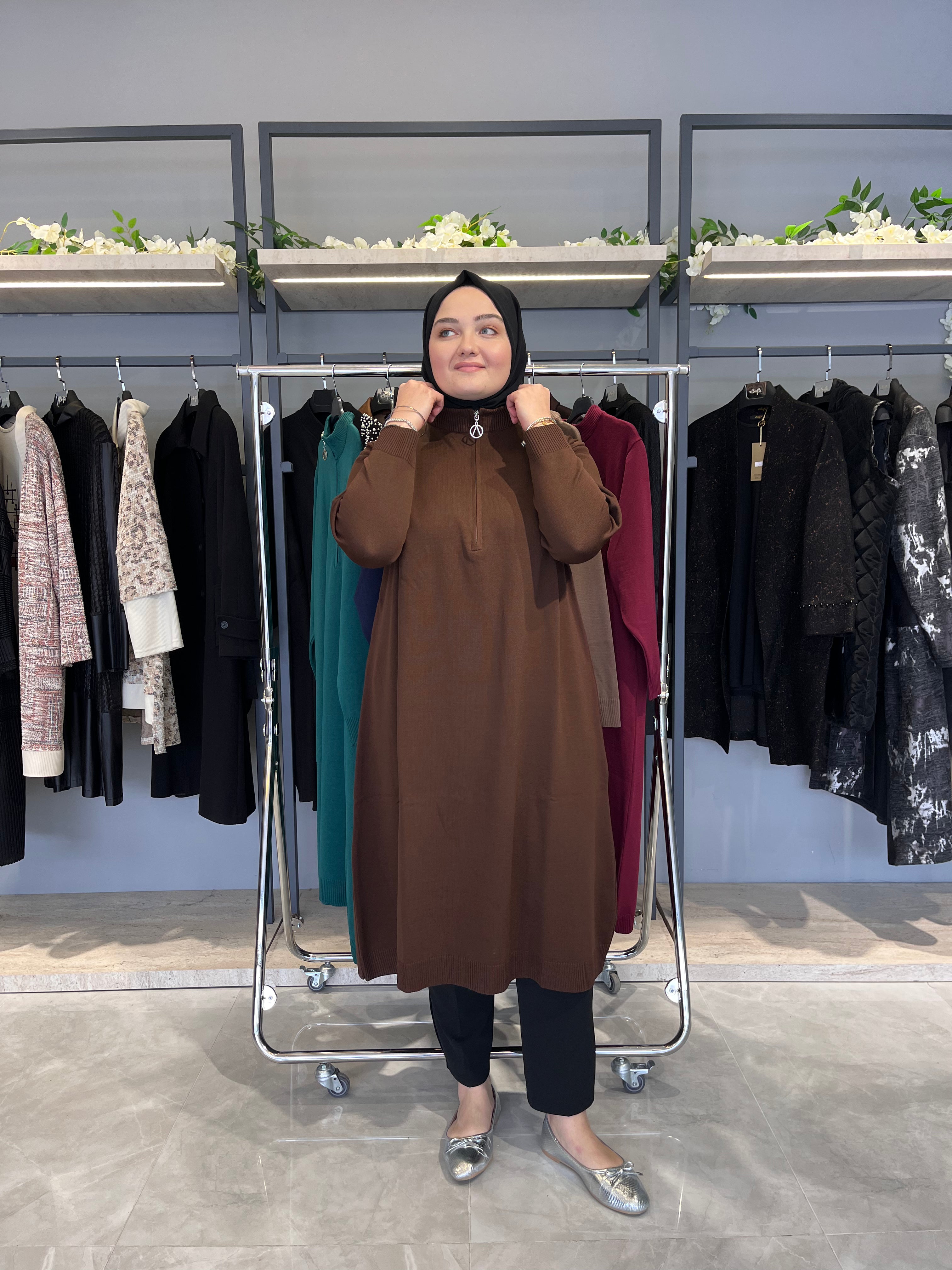 Yarım Fermuarlı Standart Triko Tunik - 4738