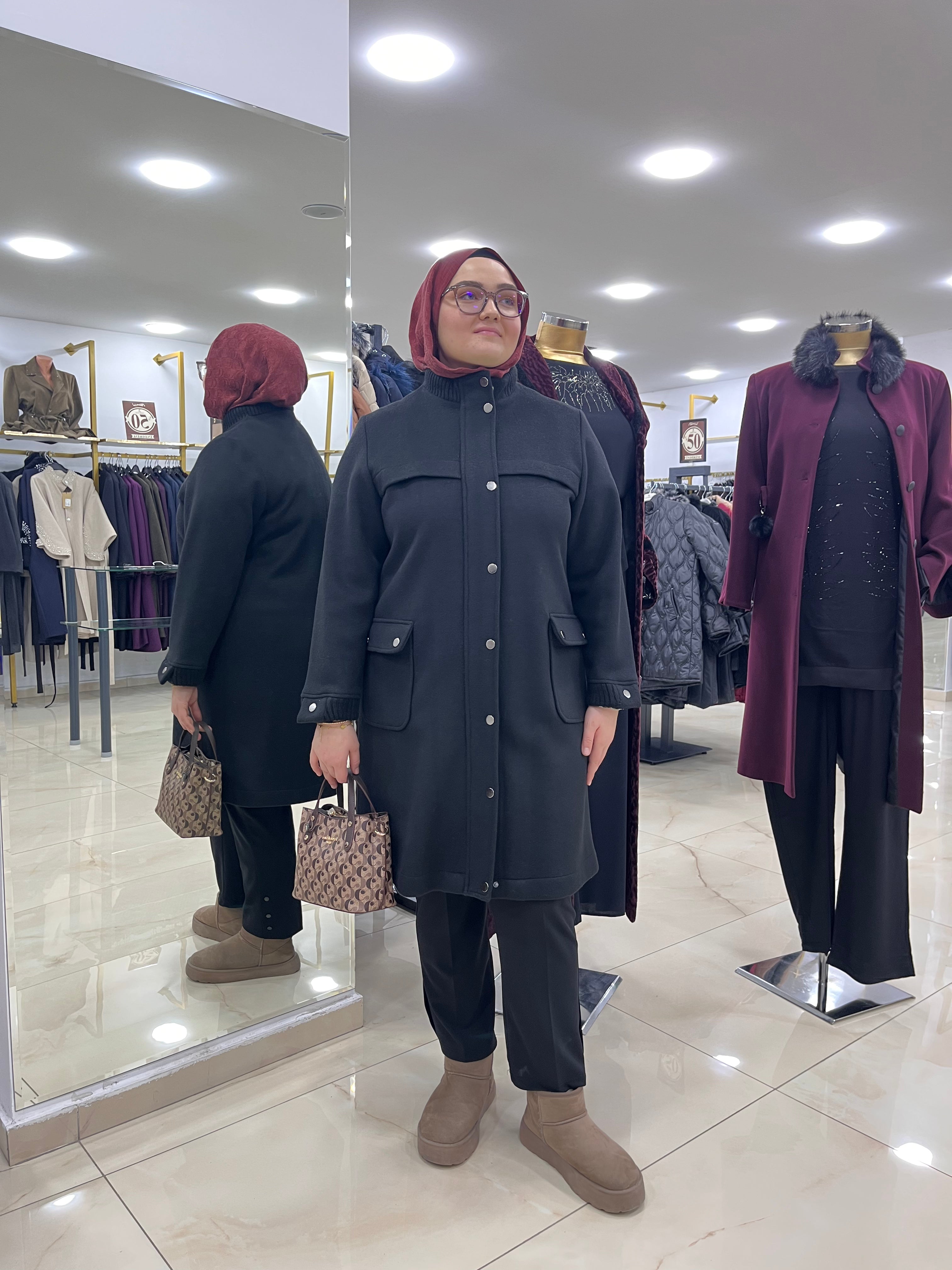 Ribana Detaylı Astarsız Kaşe Kaban - 26038