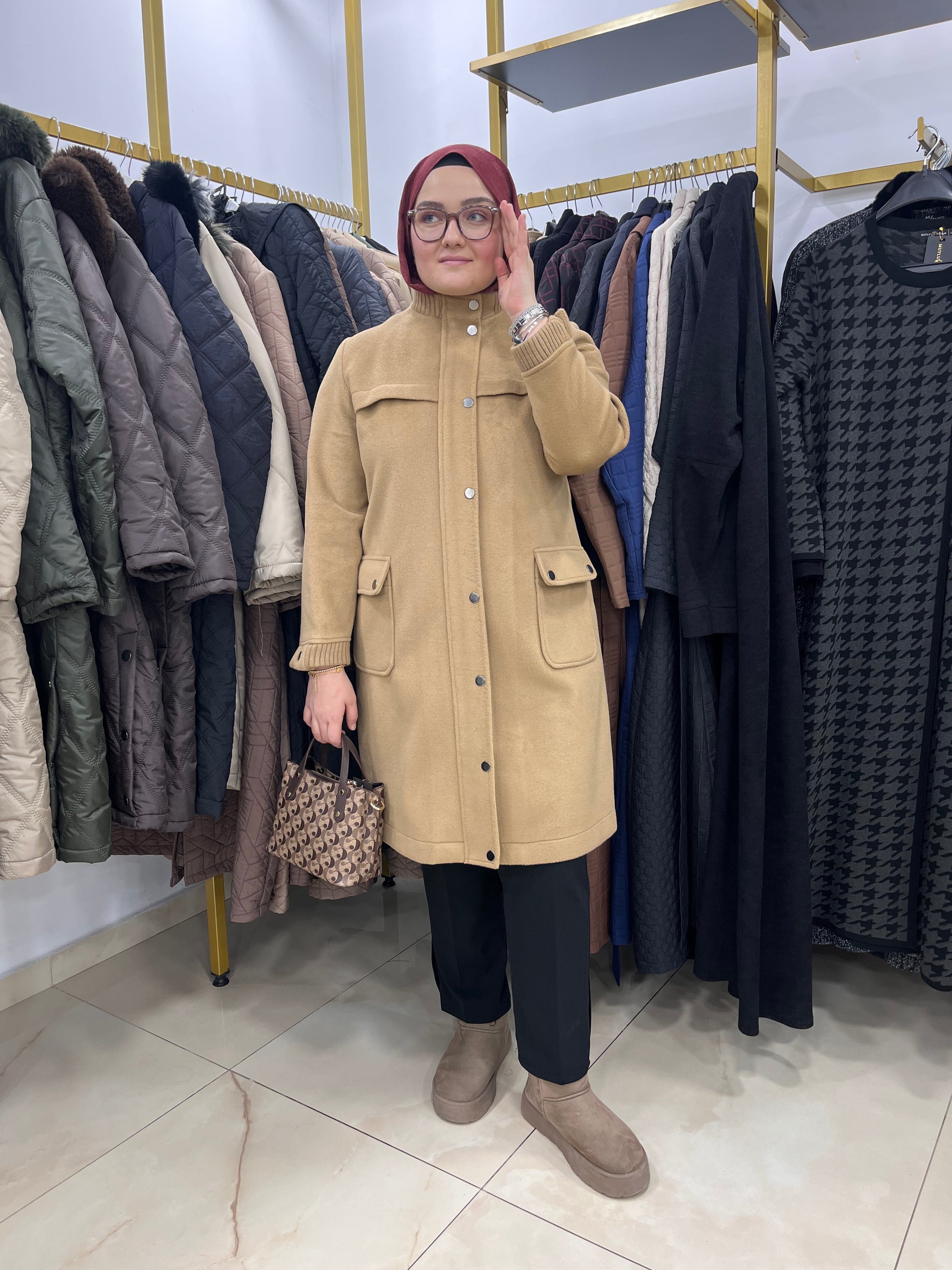 Ribana Detaylı Astarsız Kaşe Kaban - 26038