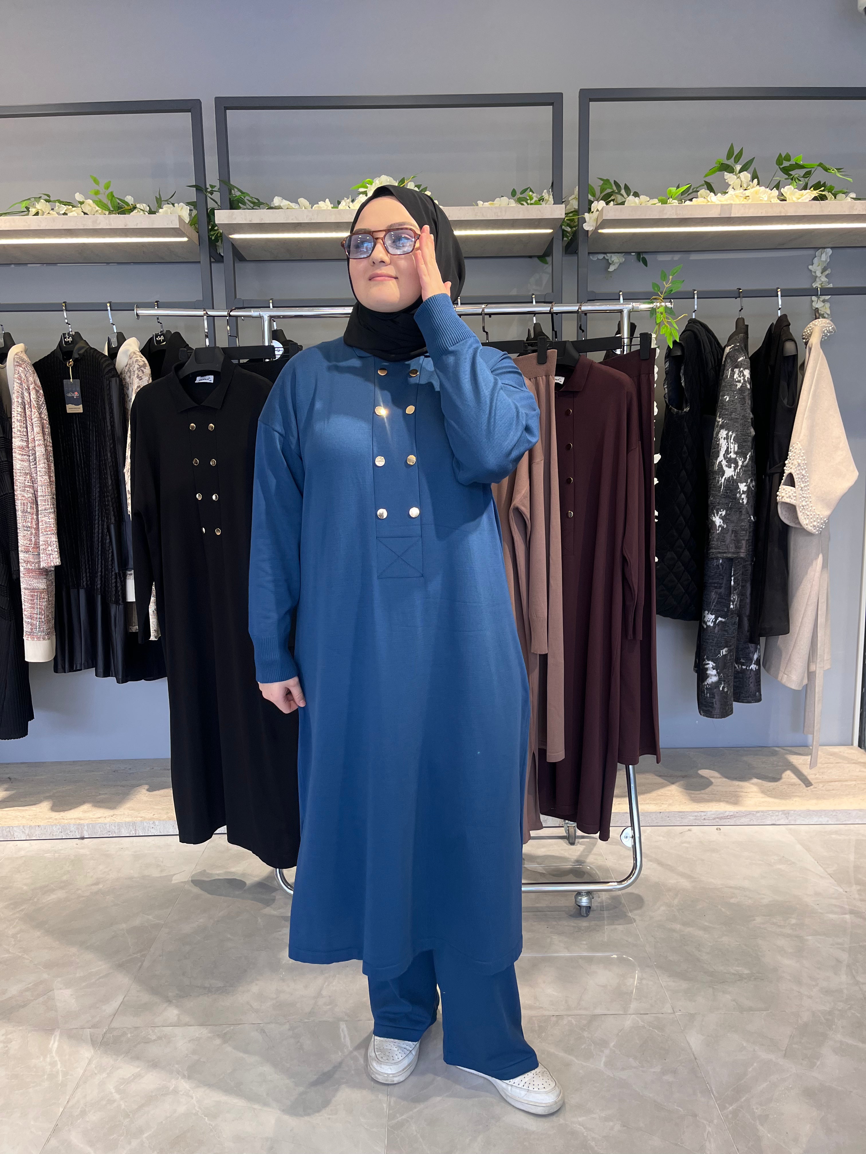 Çift Düğmeli Büyük Beden Pantolonlu Merserize Takım - 7041