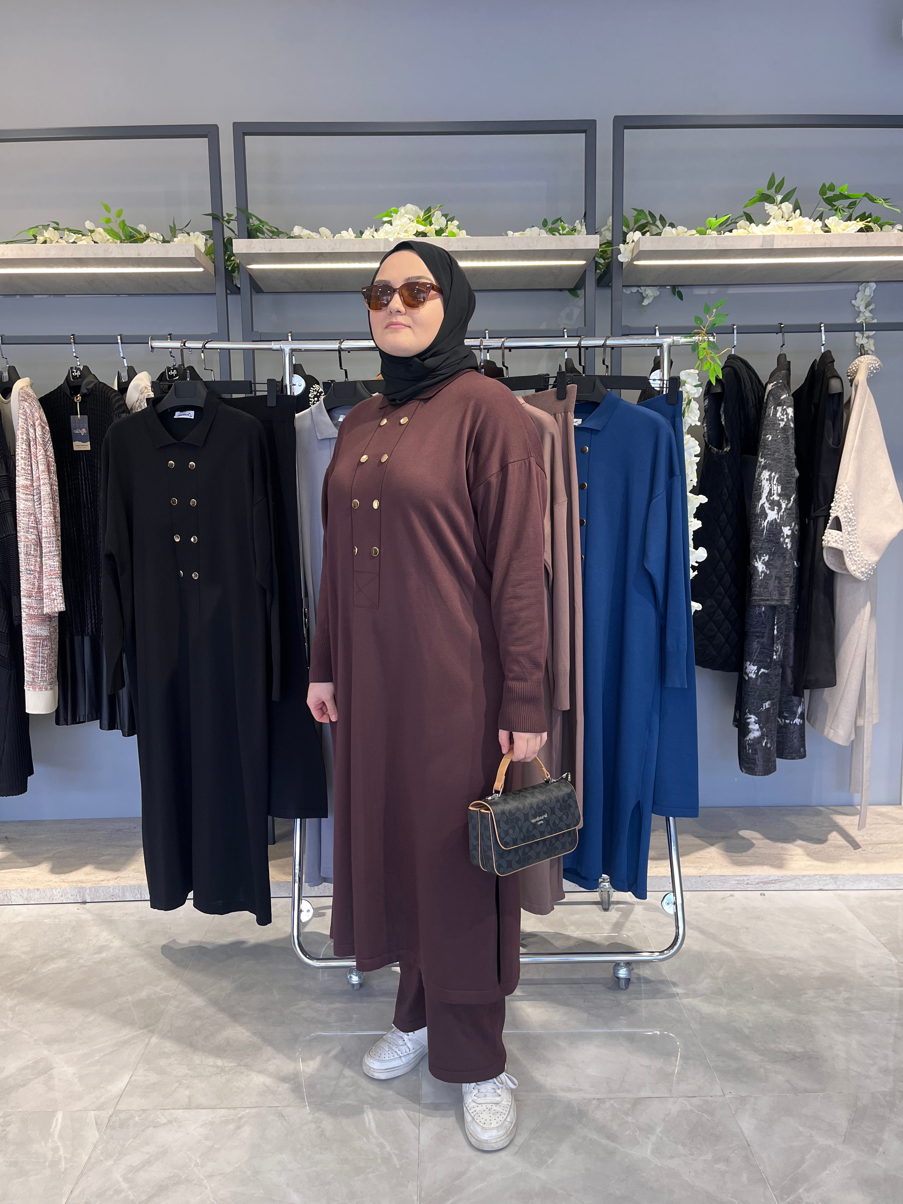 Çift Düğmeli Büyük Beden Pantolonlu Merserize Takım - 7041