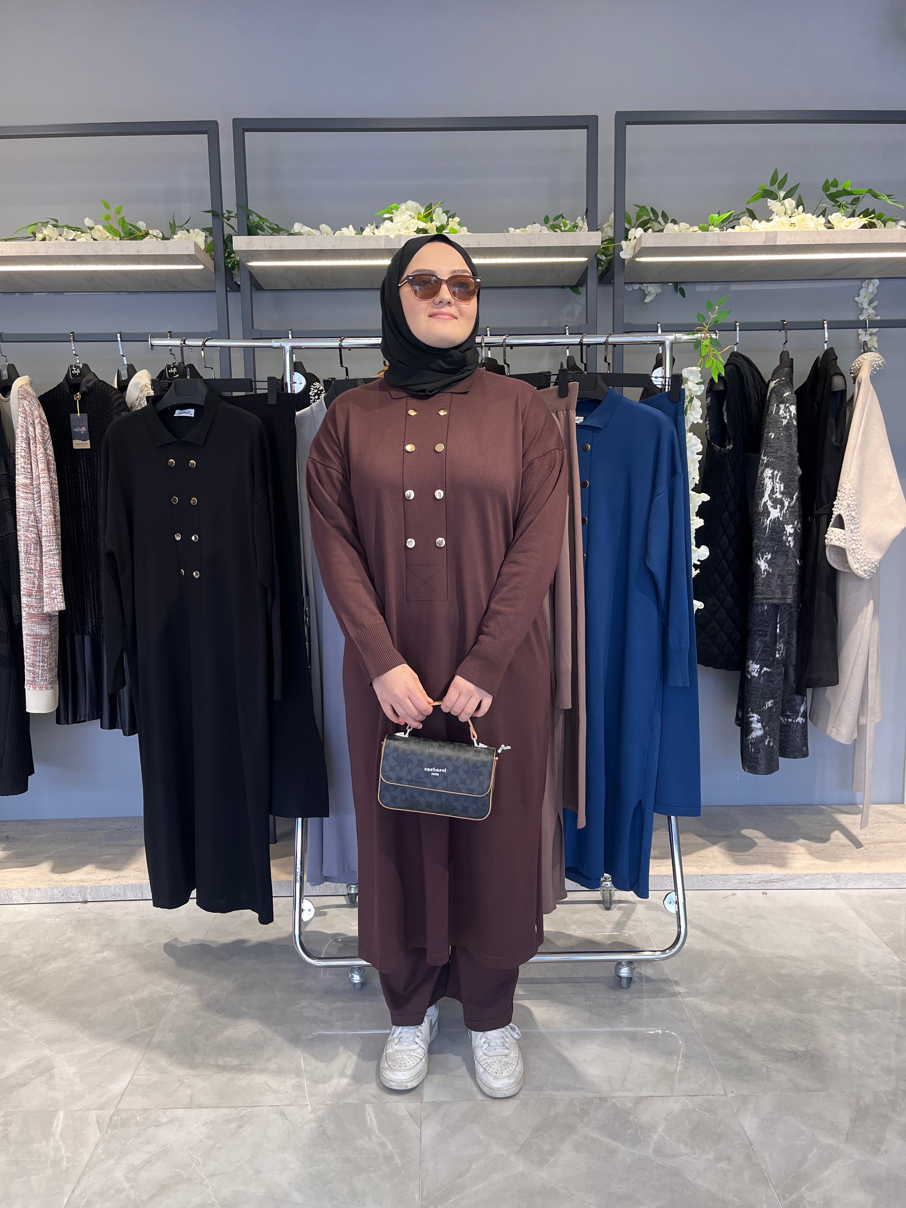 Çift Düğmeli Büyük Beden Pantolonlu Merserize Takım - 7041