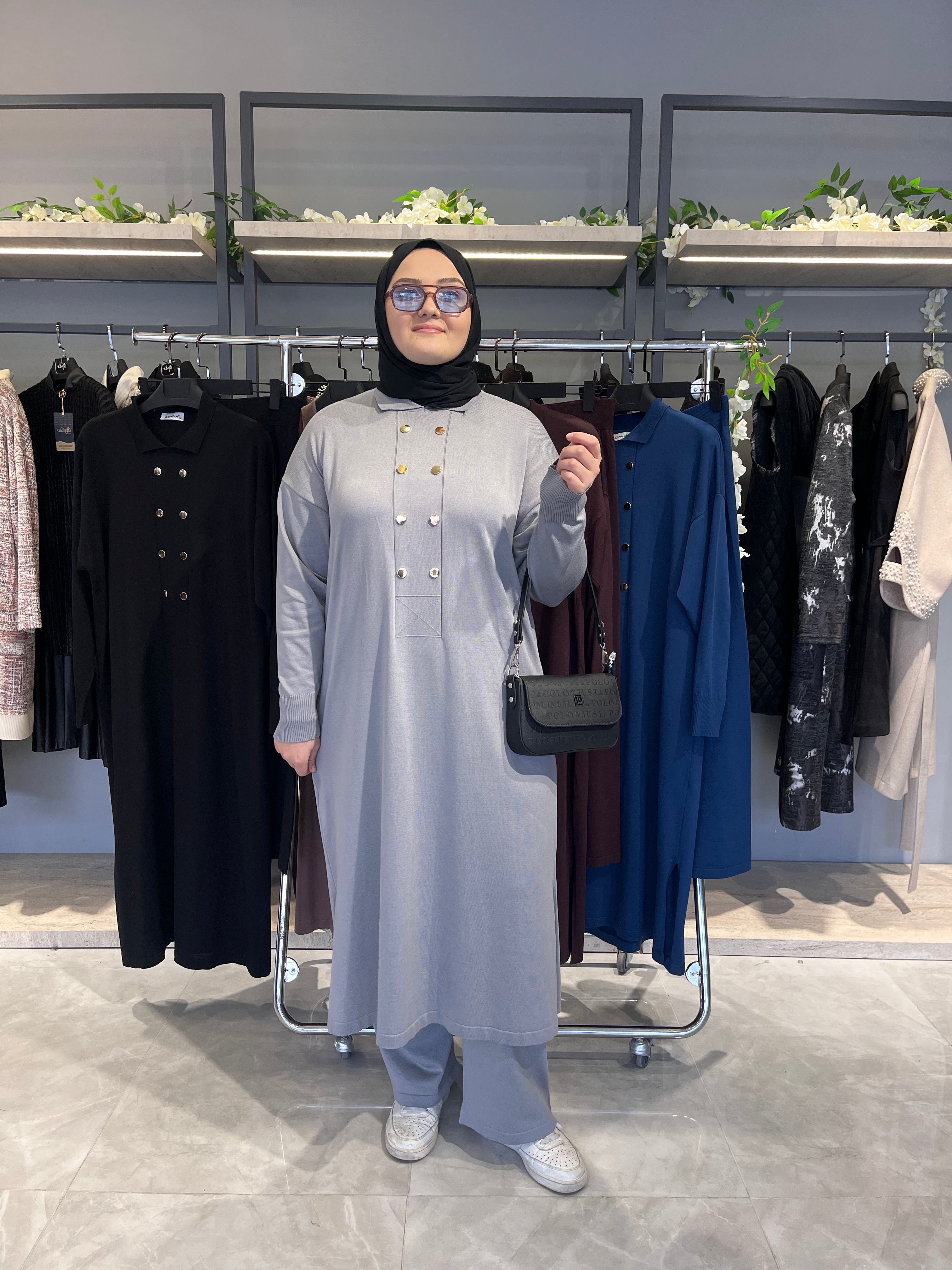 Çift Düğmeli Büyük Beden Pantolonlu Merserize Takım - 7041