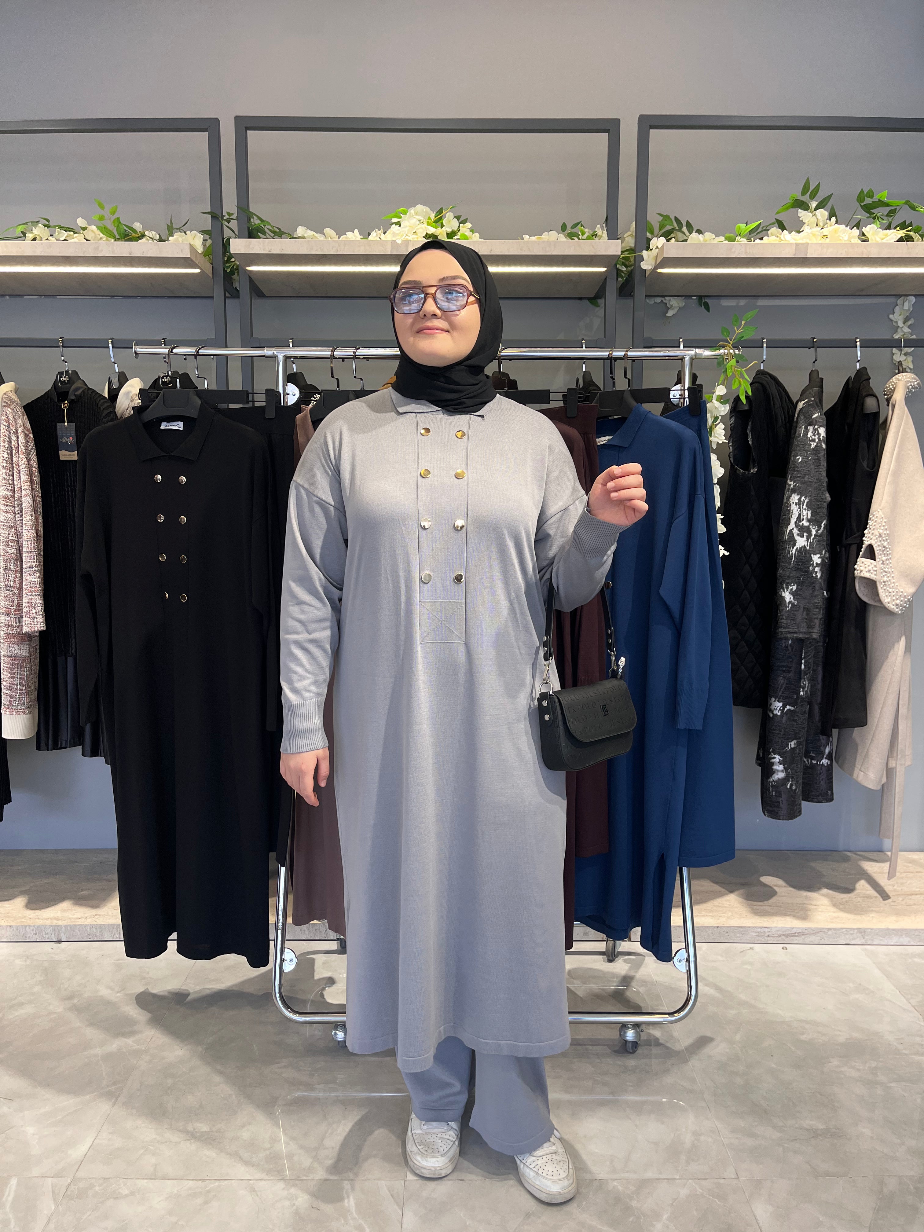 Çift Düğmeli Büyük Beden Pantolonlu Merserize Takım - 7041