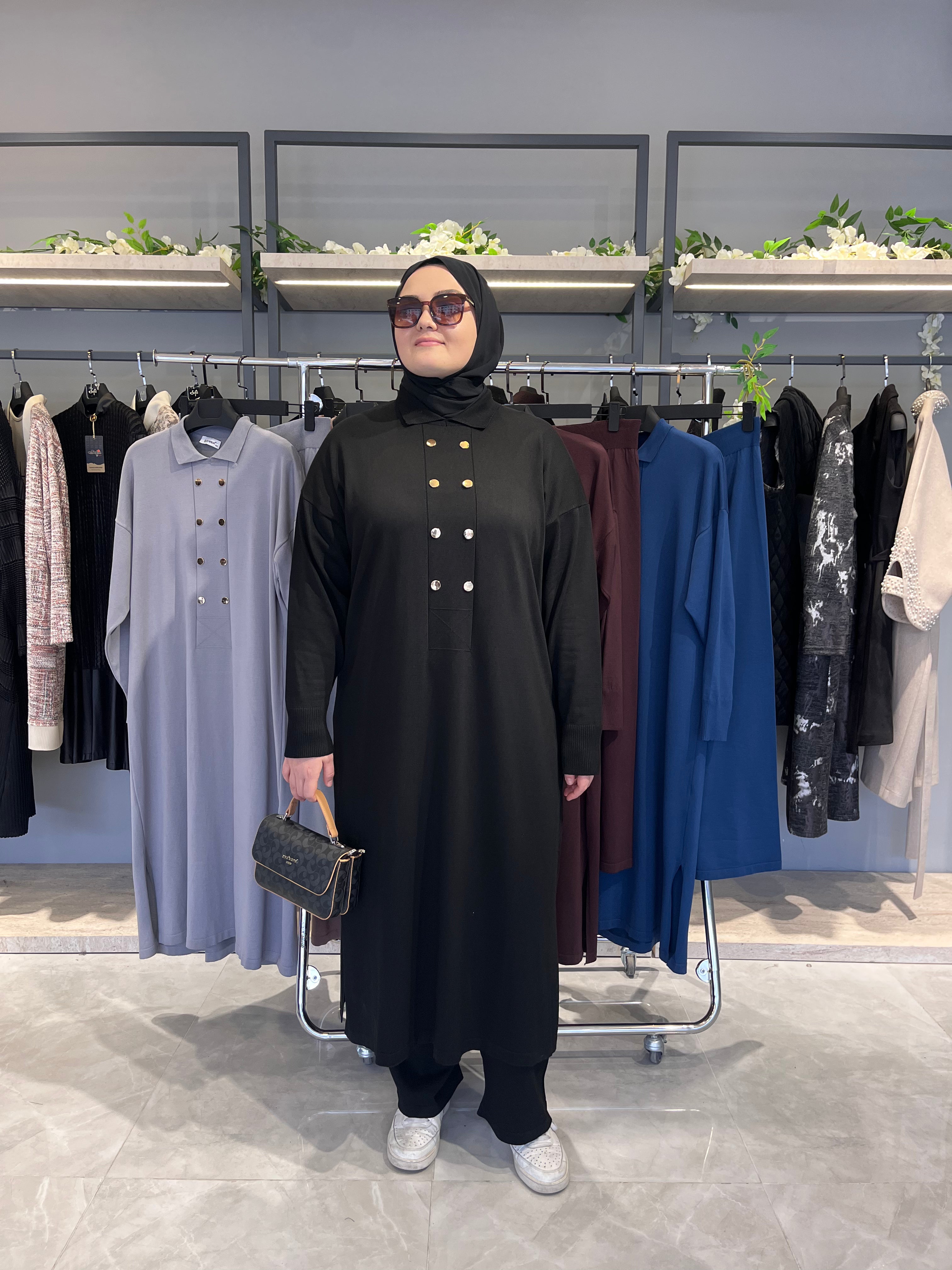 Çift Düğmeli Büyük Beden Pantolonlu Merserize Takım - 7041