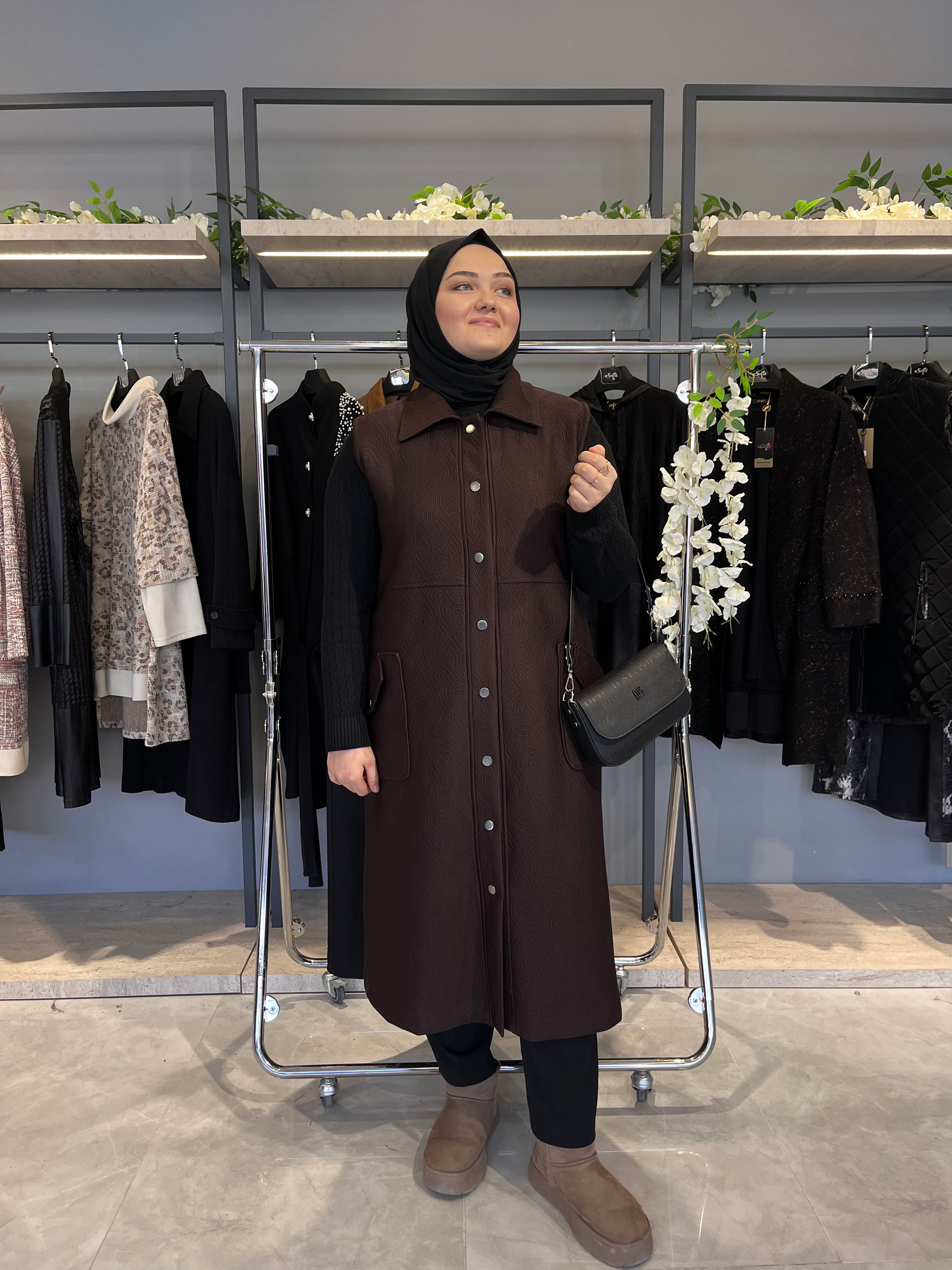 Desenli Örme Kapitone Yelek  - 26002