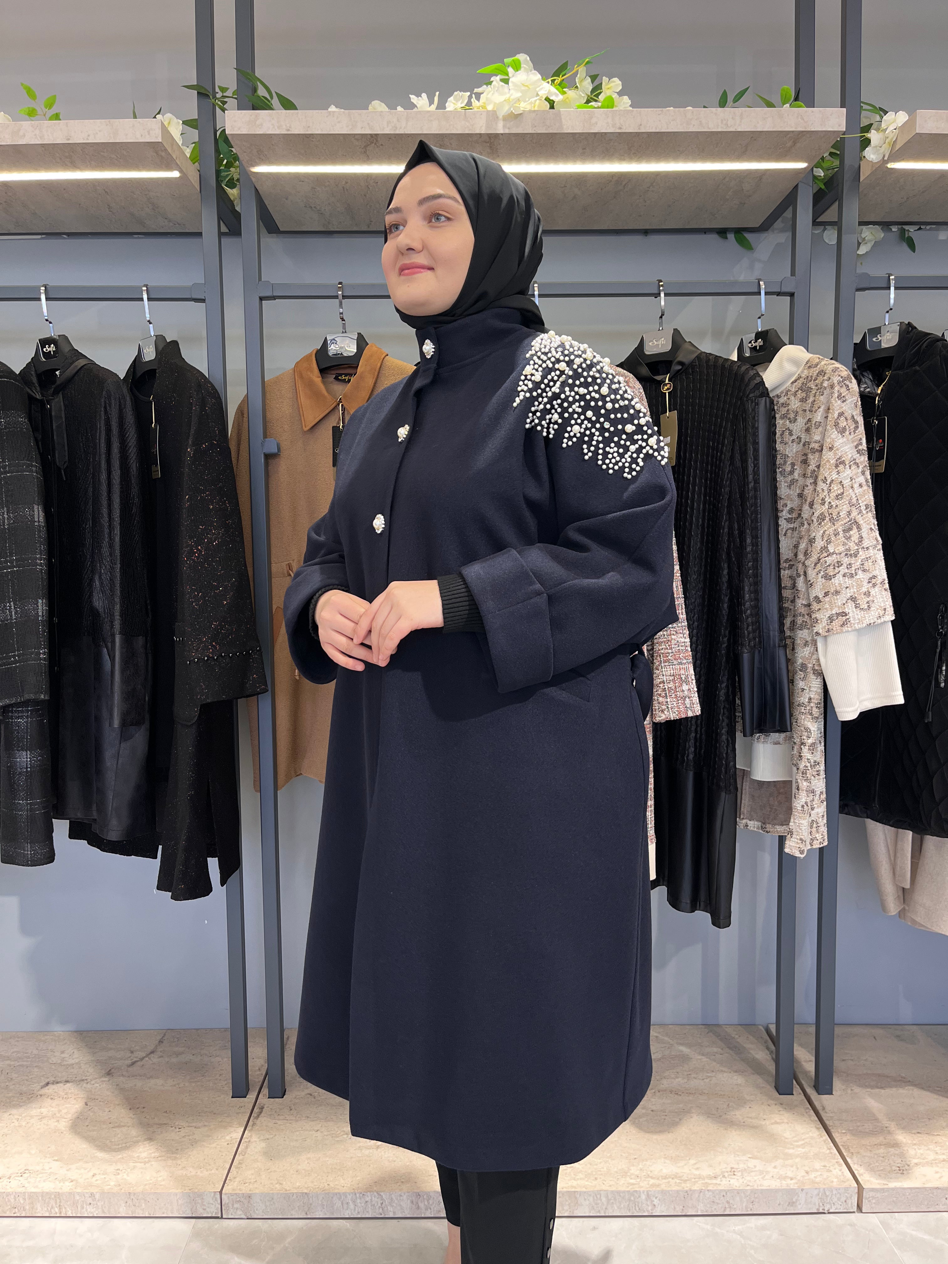 Omuzu Taş İşlemeli İncili Astarsız Reglan Kol Kaban - 26042