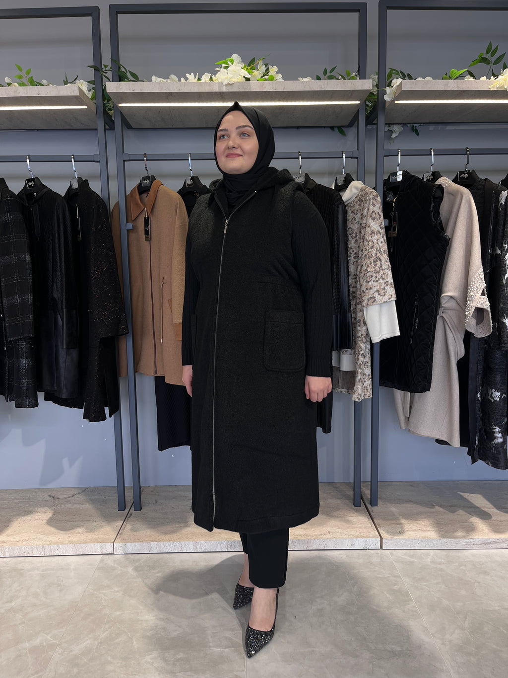 Kapüşonlu Kaşmir Kaşe Yelek - 26036