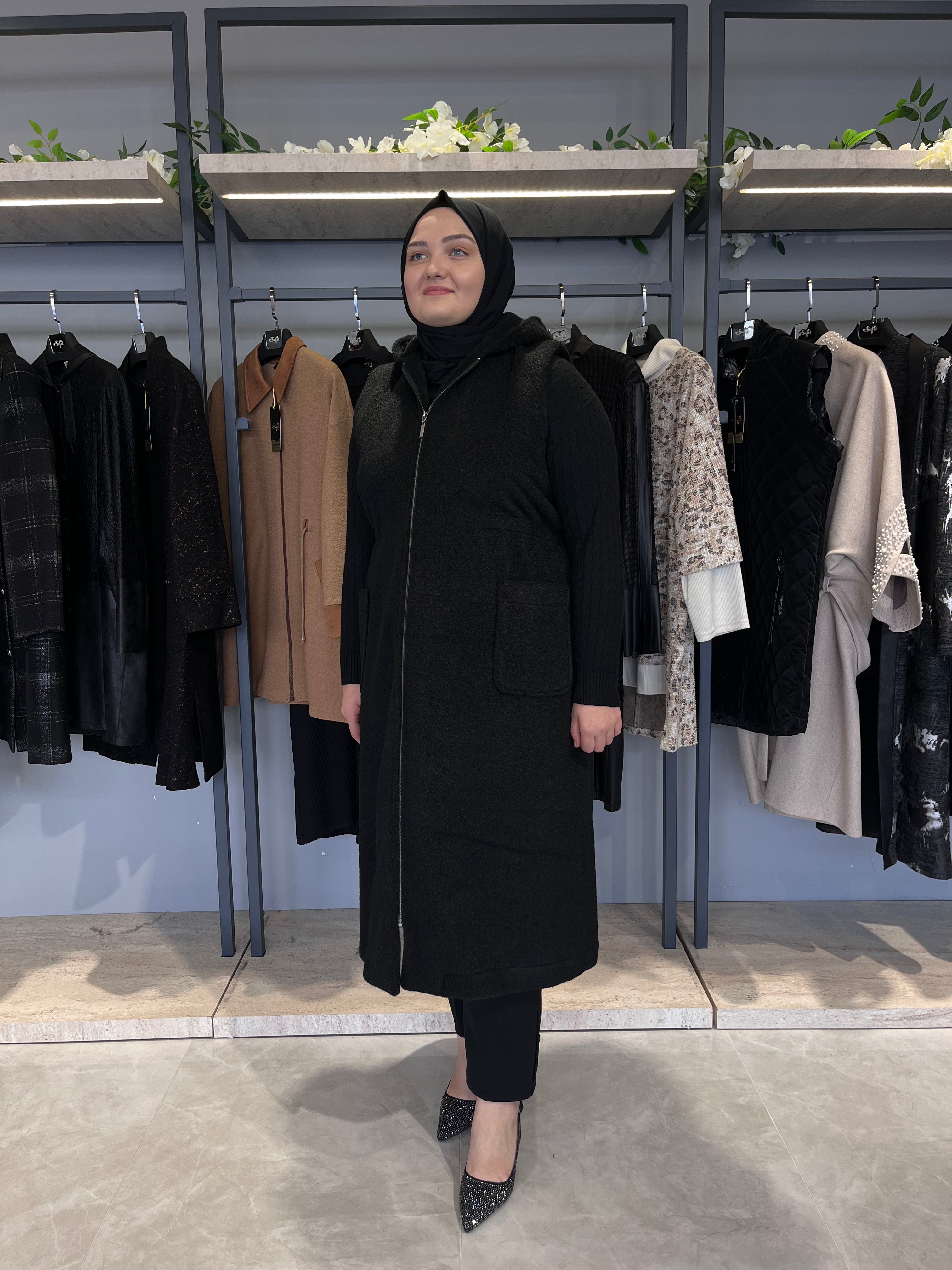 Kapüşonlu Kaşmir Kaşe Yelek - 26036