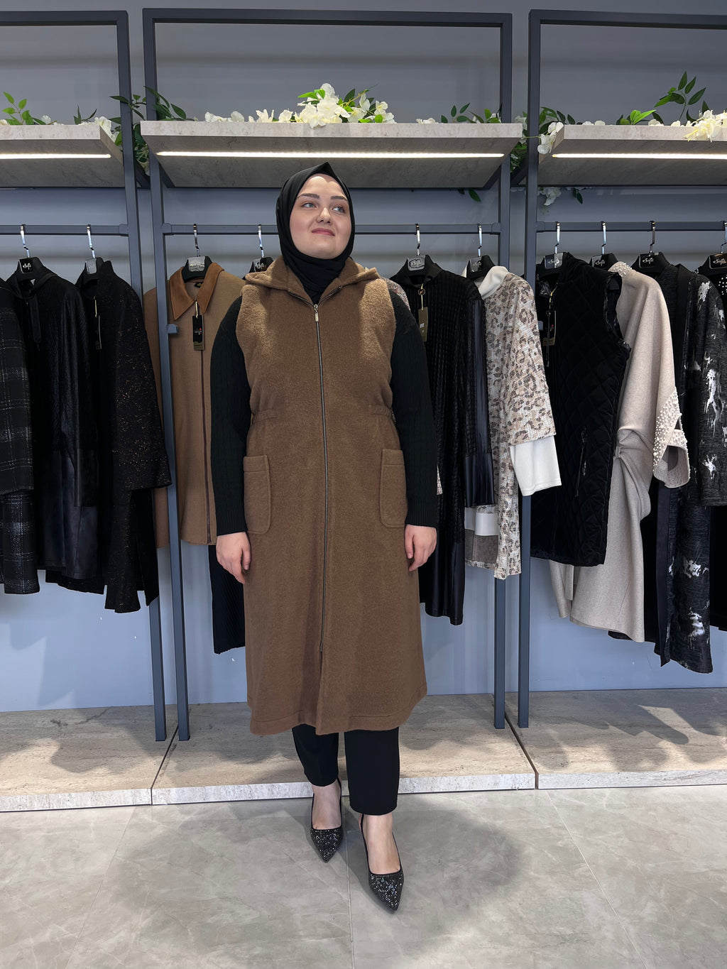 Kapüşonlu Kaşmir Kaşe Yelek - 26036