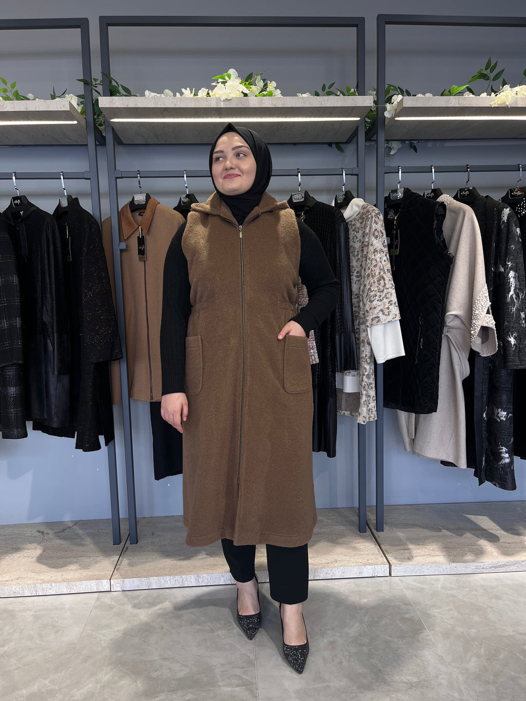 Kapüşonlu Kaşmir Kaşe Yelek - 26036