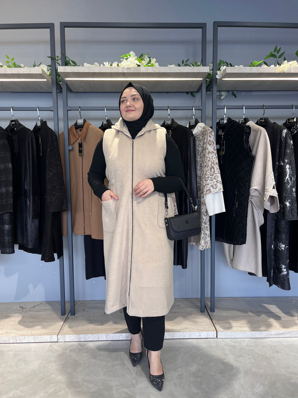 Kapüşonlu Kaşmir Kaşe Yelek - 26036