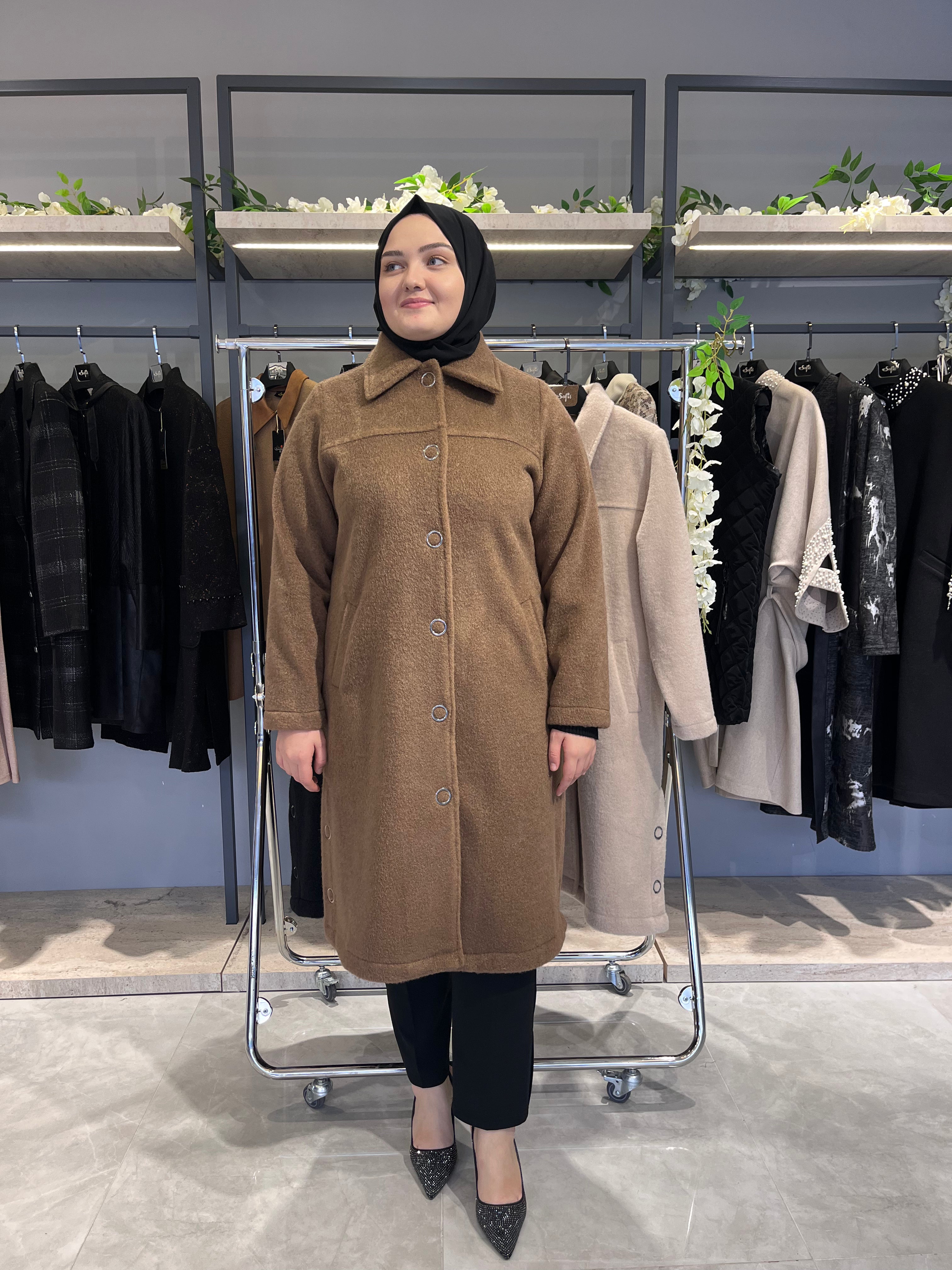 Halka Aksesuarlı Astarsız Kaşmir Kaşe Kaban  - 26037