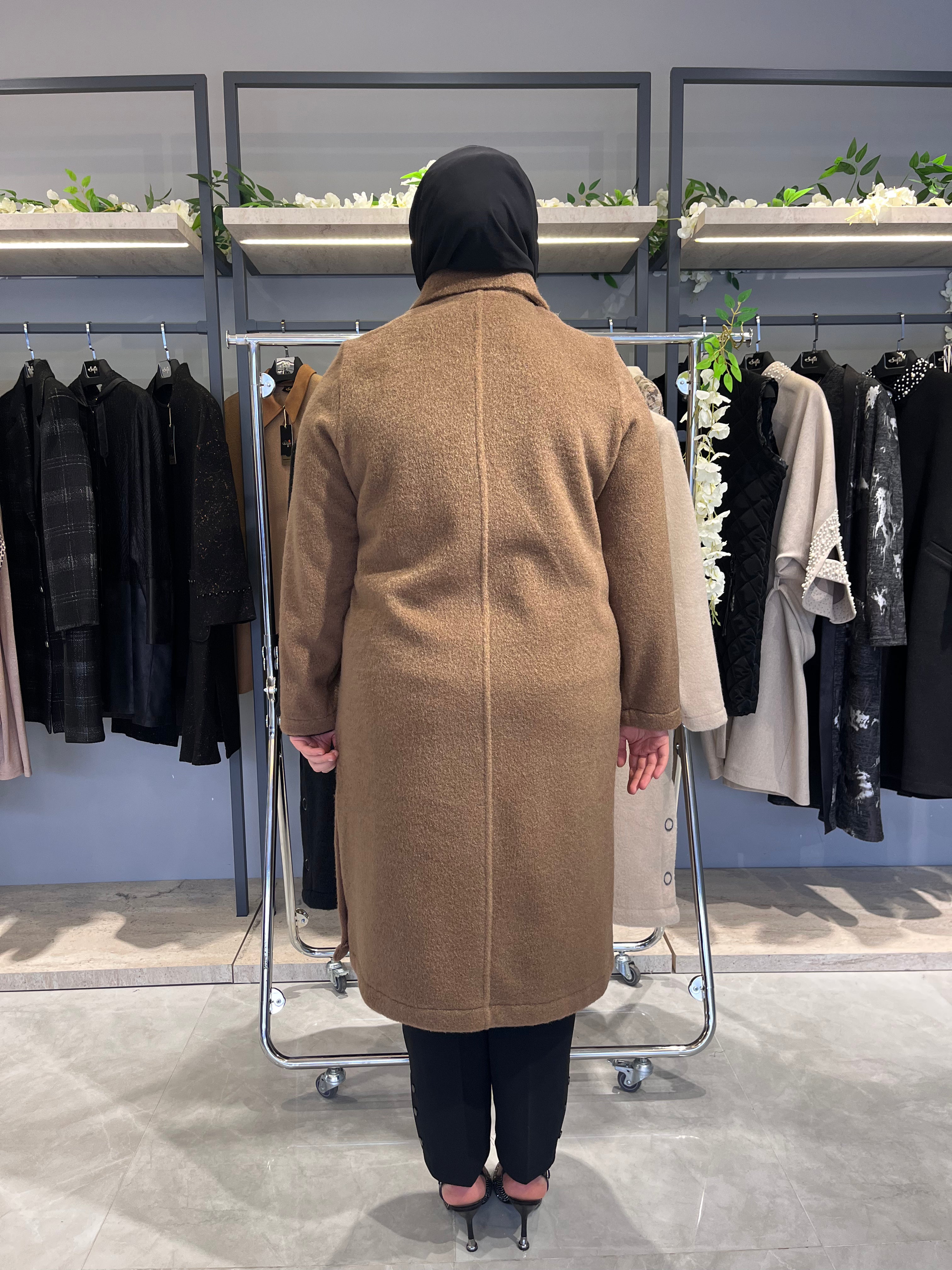 Halka Aksesuarlı Astarsız Kaşmir Kaşe Kaban  - 26037