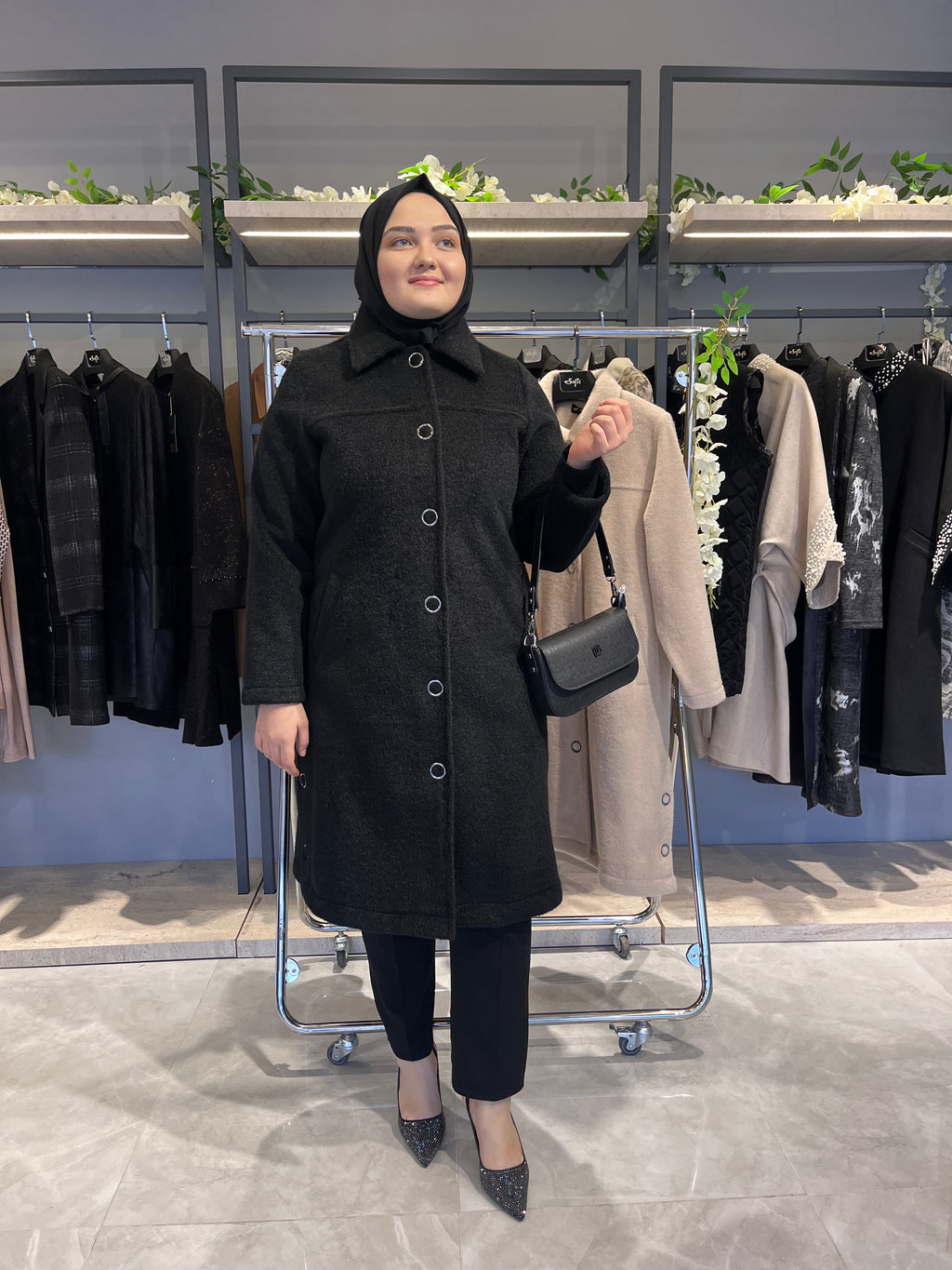 Halka Aksesuarlı Astarsız Kaşmir Kaşe Kaban  - 26037