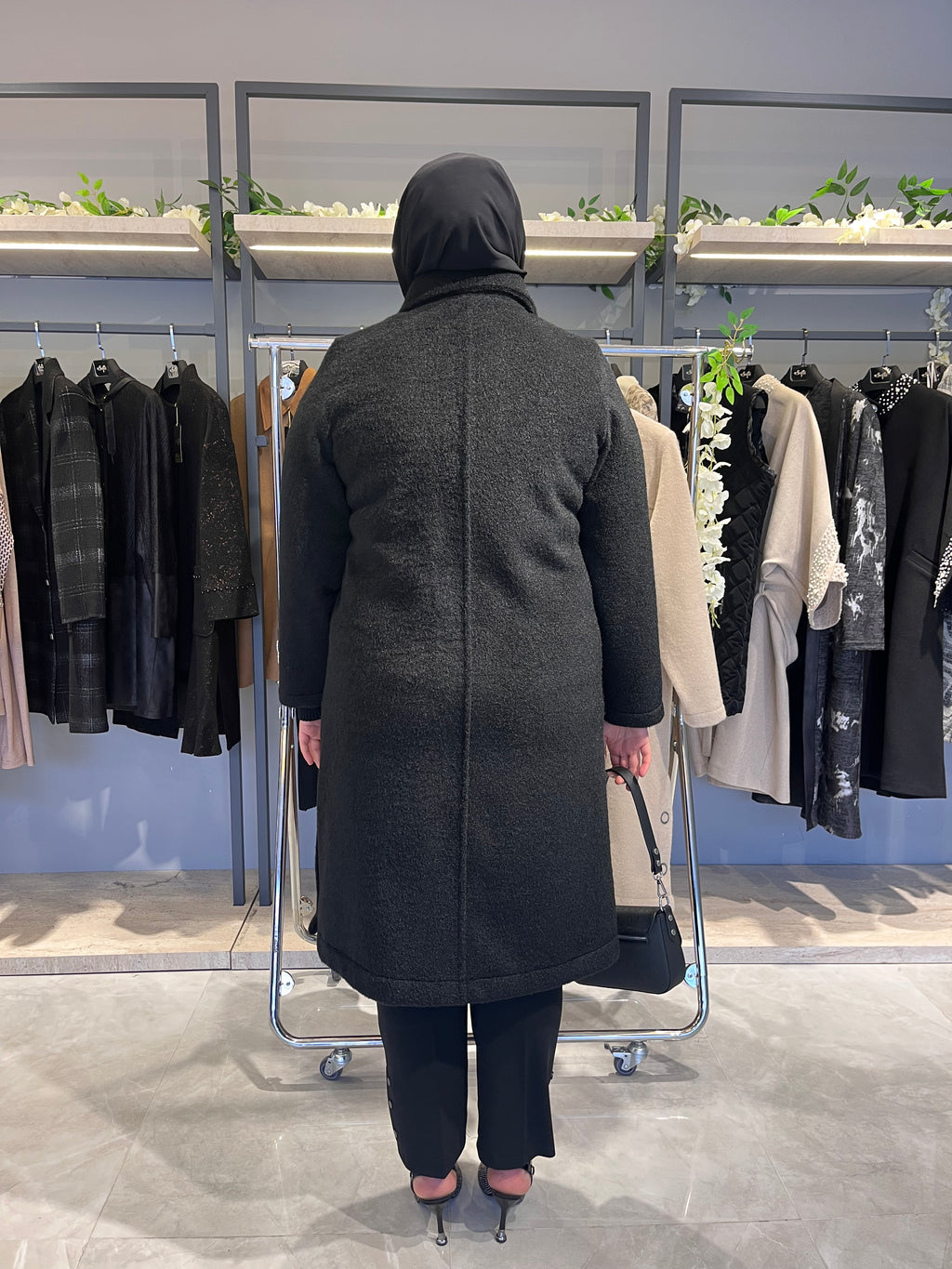 Halka Aksesuarlı Astarsız Kaşmir Kaşe Kaban  - 26037