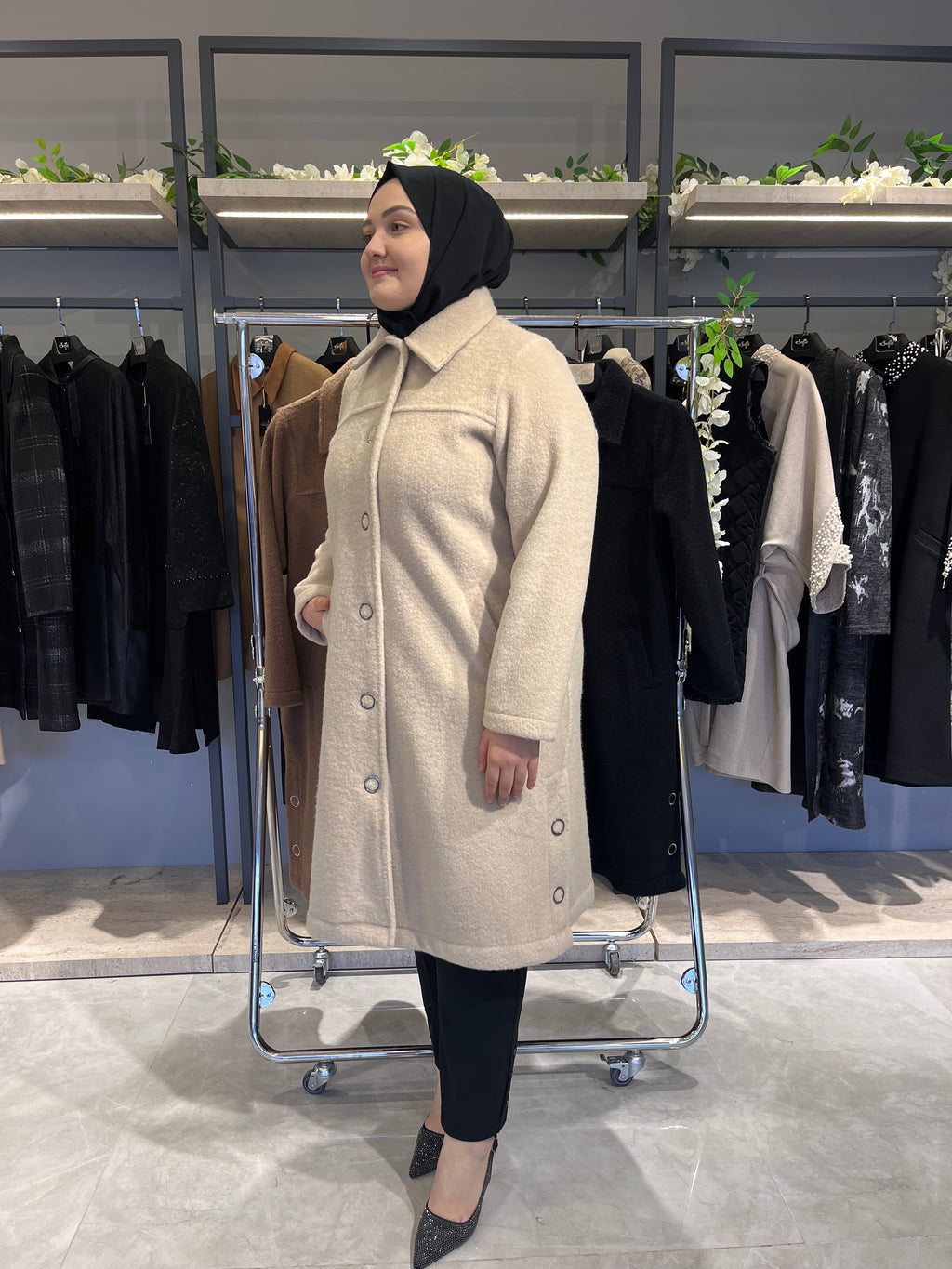 Halka Aksesuarlı Astarsız Kaşmir Kaşe Kaban  - 26037