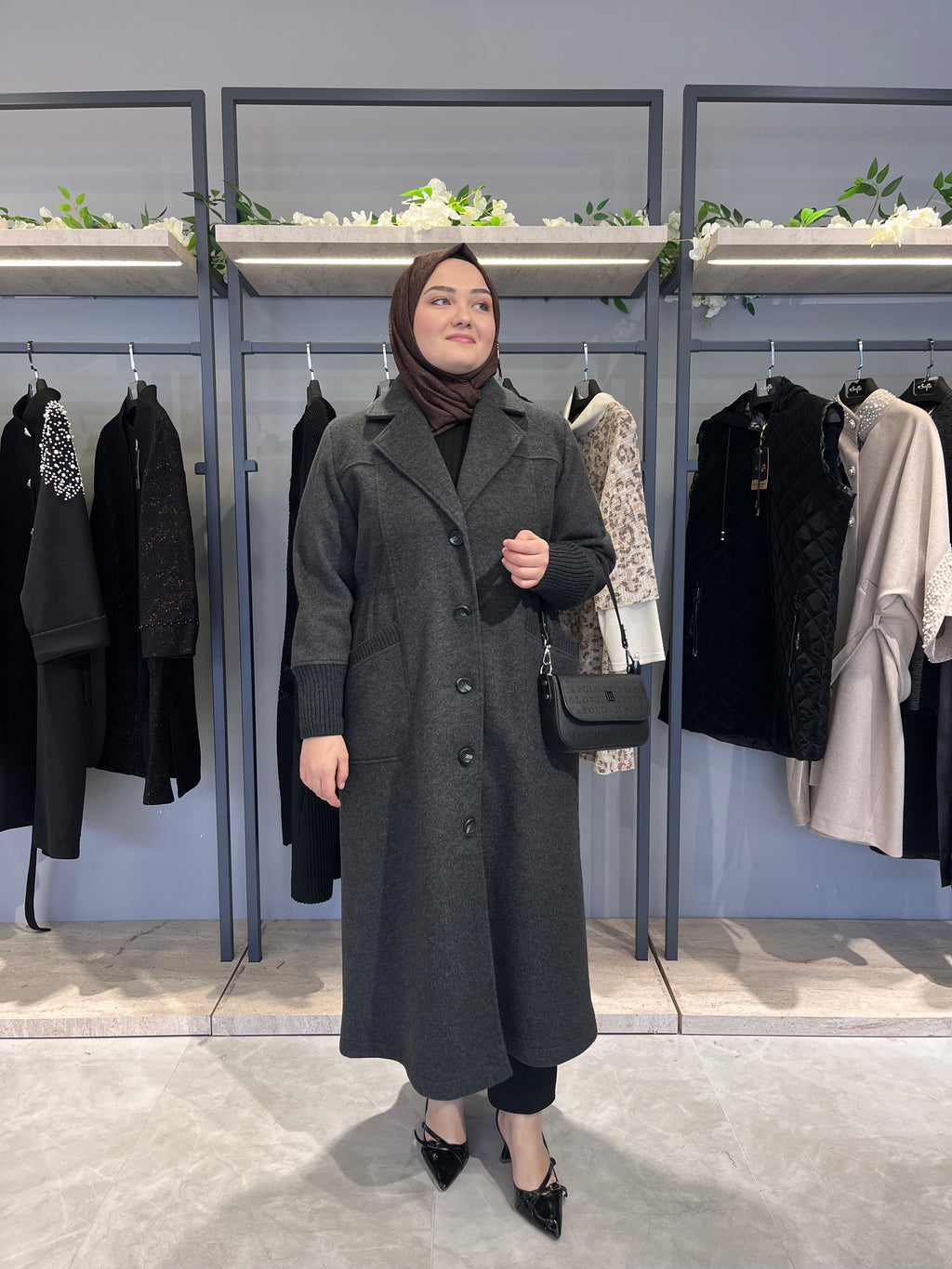 Kolu ve Cepleri Ribana Detaylı Astarsız Kaşe Kaban  - 26031