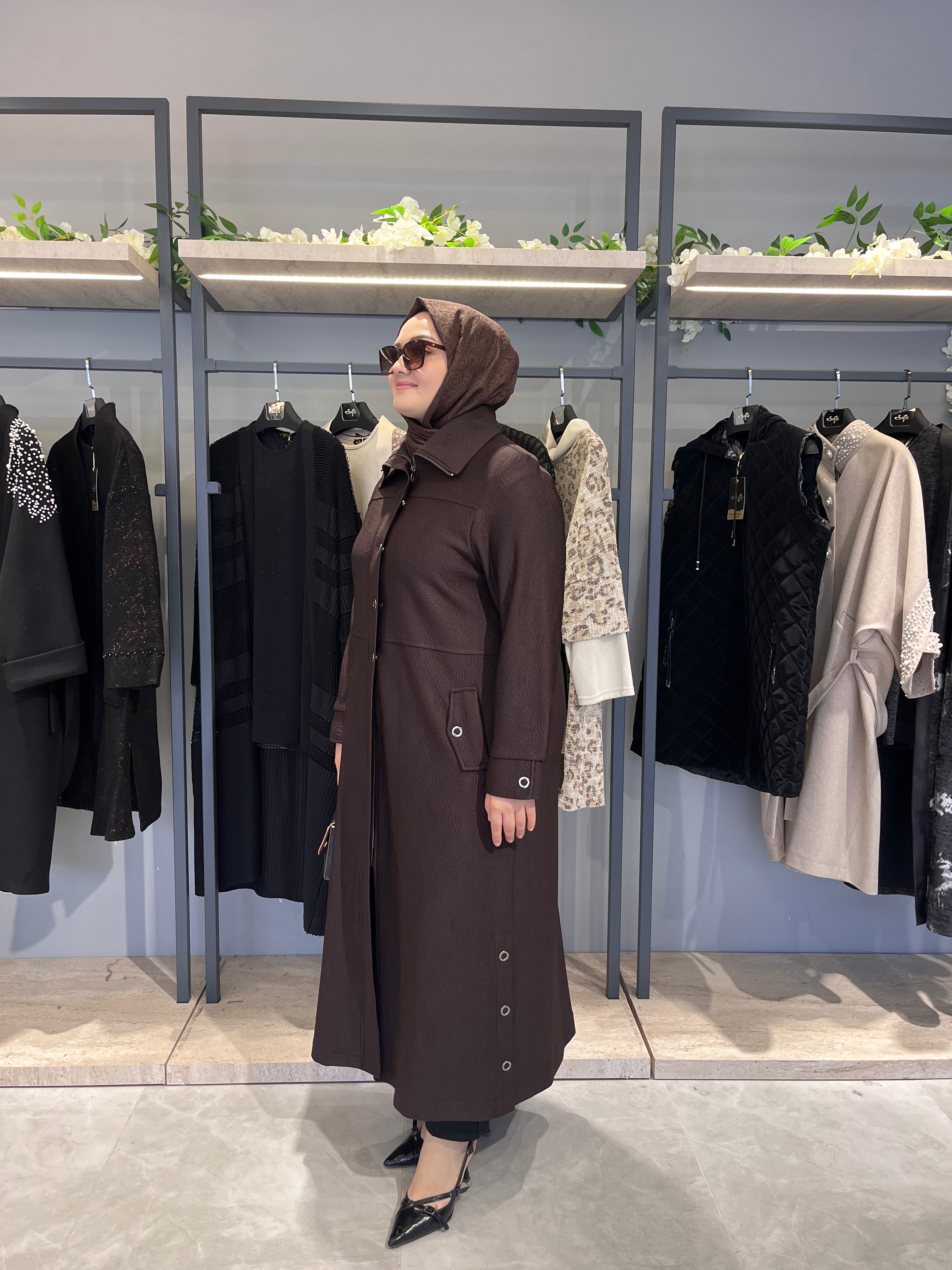 Dik Yaka Fermuarlı Astarsız Örme Kapitone Manto- 26040