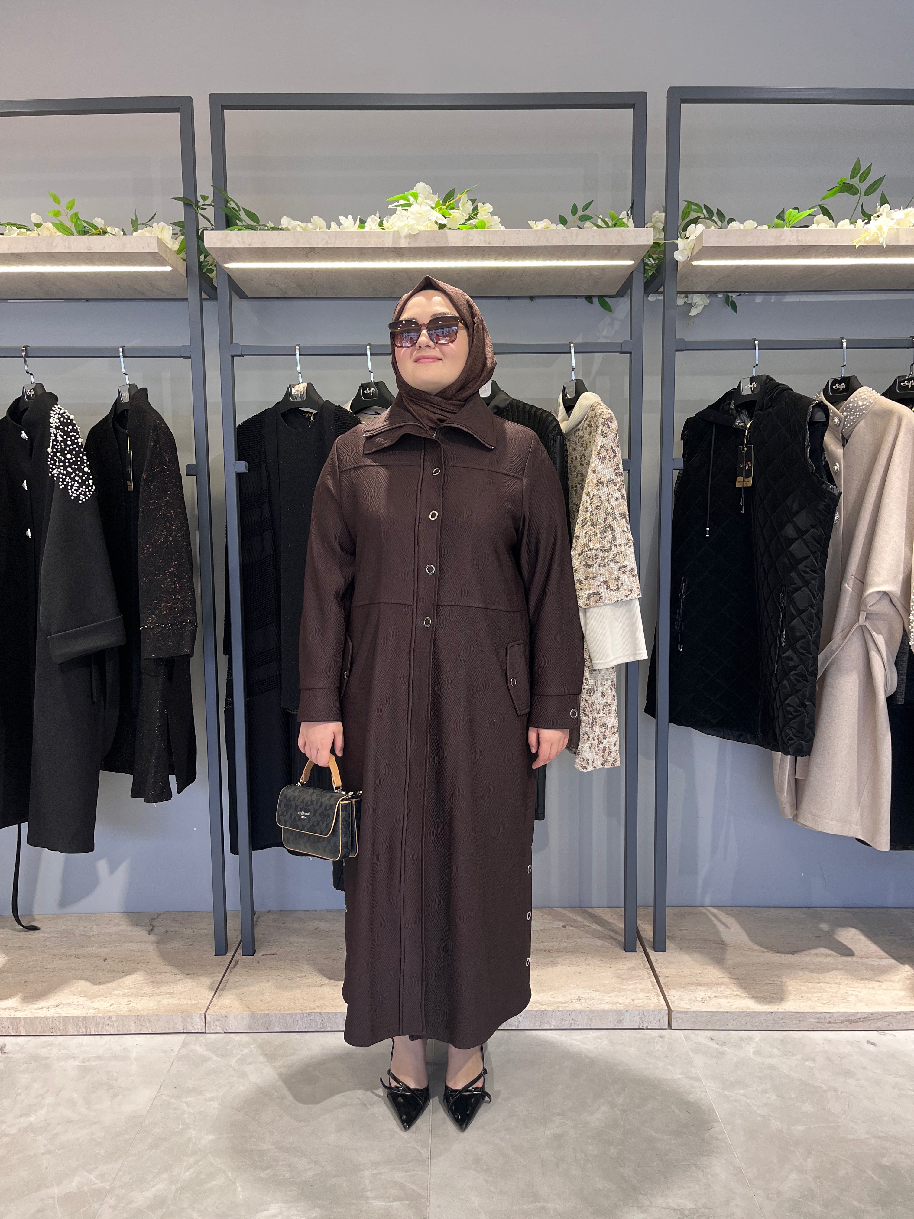 Dik Yaka Fermuarlı Astarsız Örme Kapitone Manto- 26040