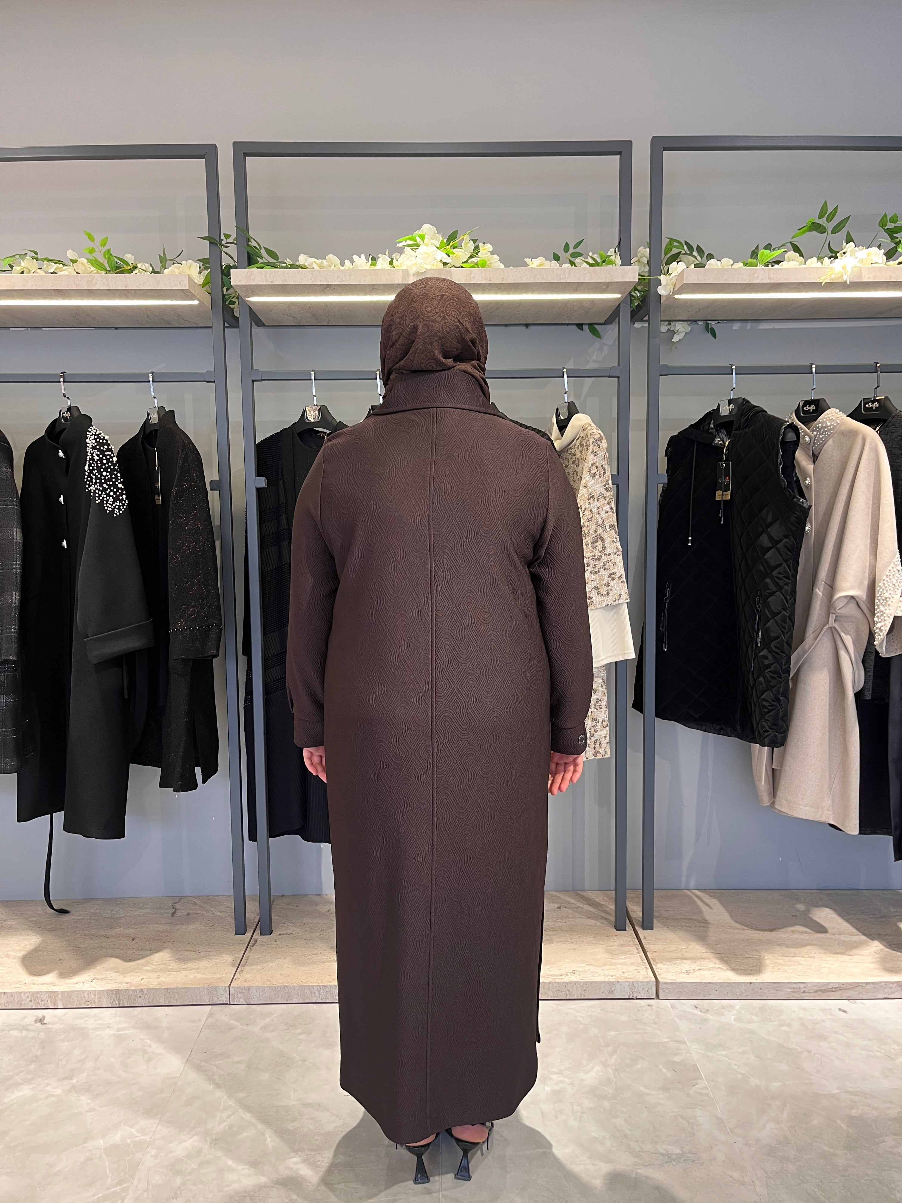 Dik Yaka Fermuarlı Astarsız Örme Kapitone Manto- 26040