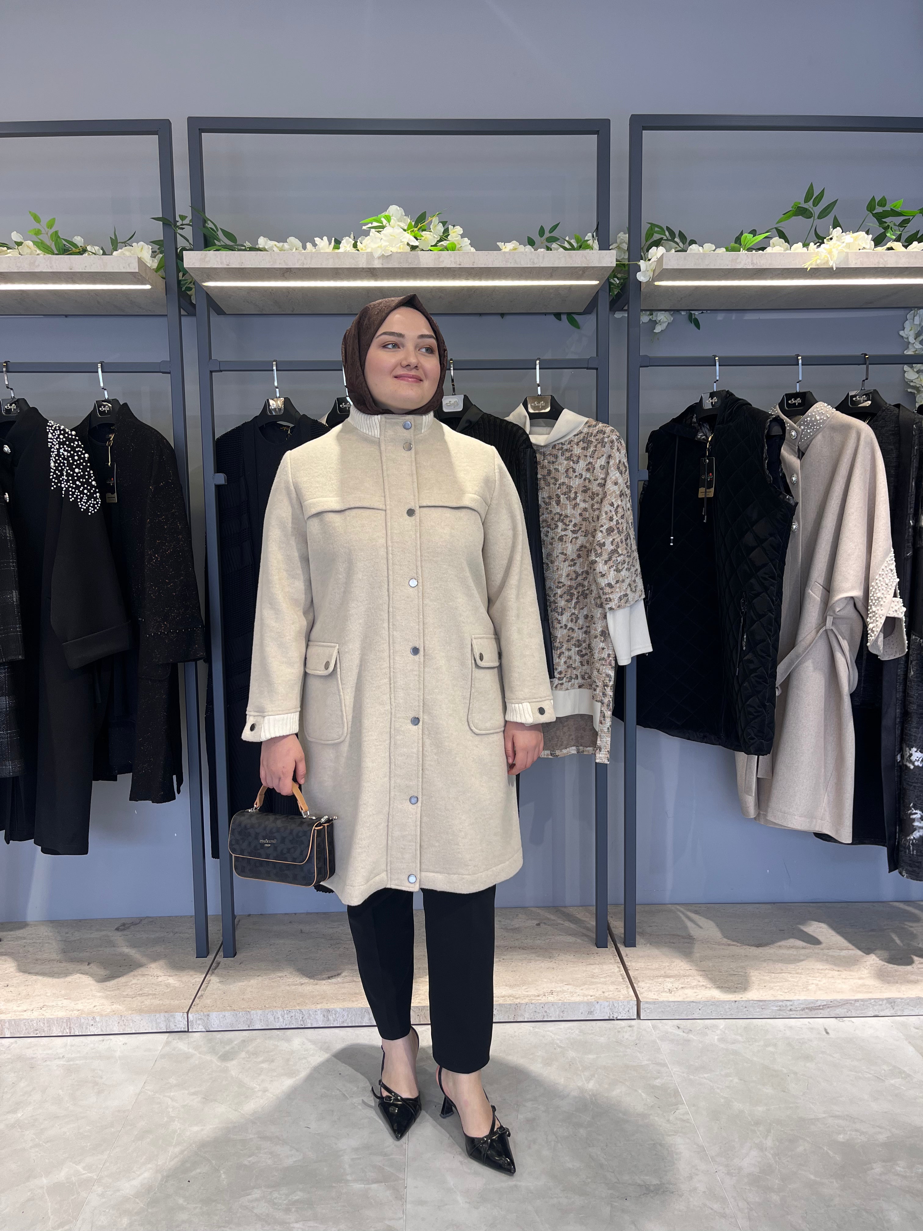 Ribana Detaylı Astarsız Kaşe Kaban - 26038