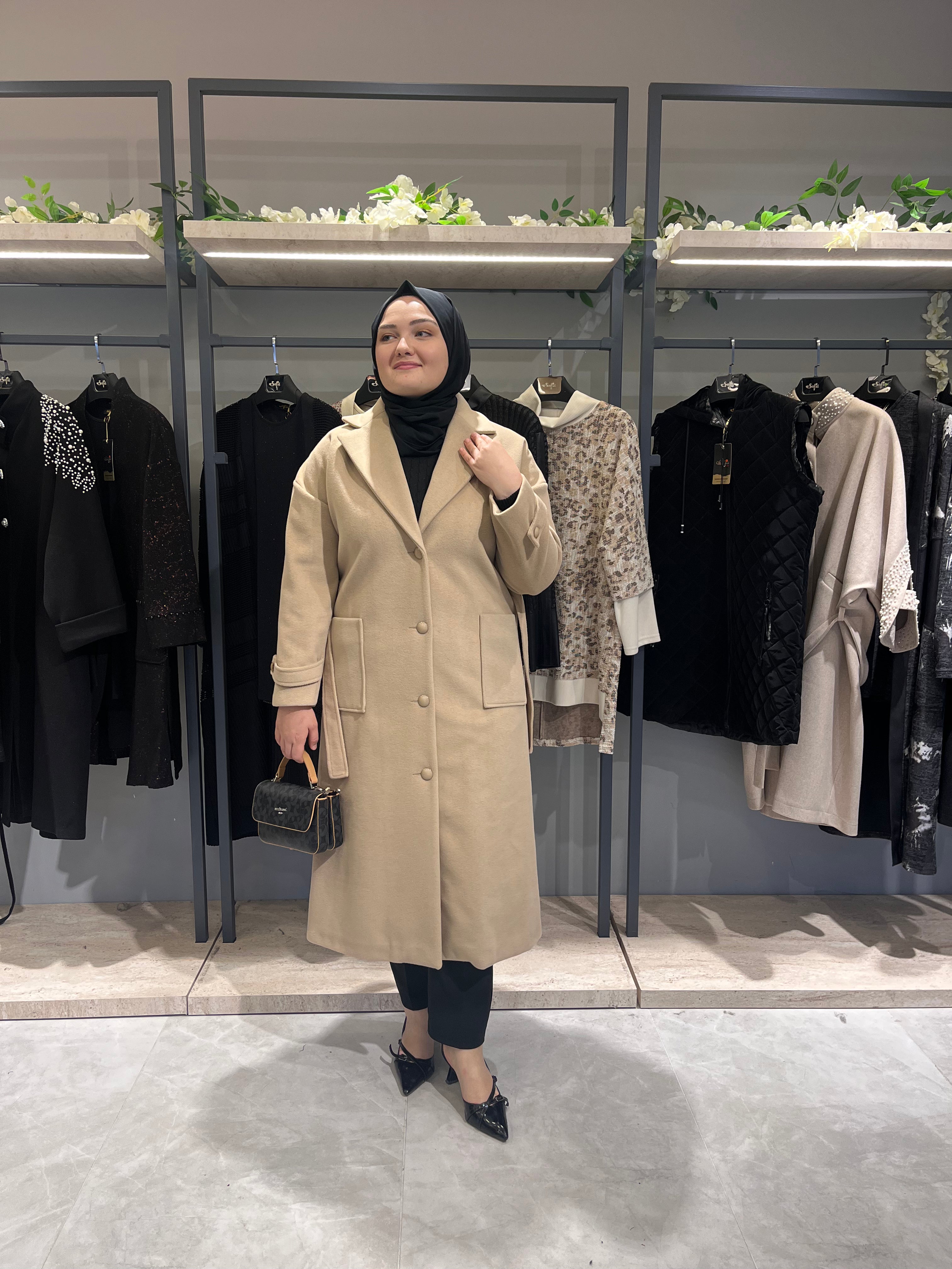 Torba Cepli Kuşaklı Astarlı Kaban - 4808